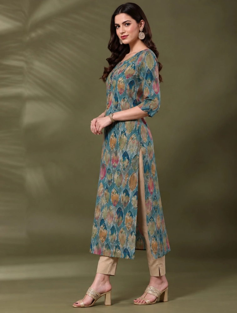 Olive Green Aarvika Abstract Elegance Printed Kurti  