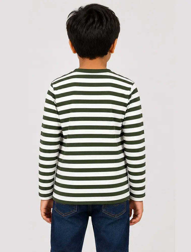Olive Green Boys Round Neck Printed T Shirt