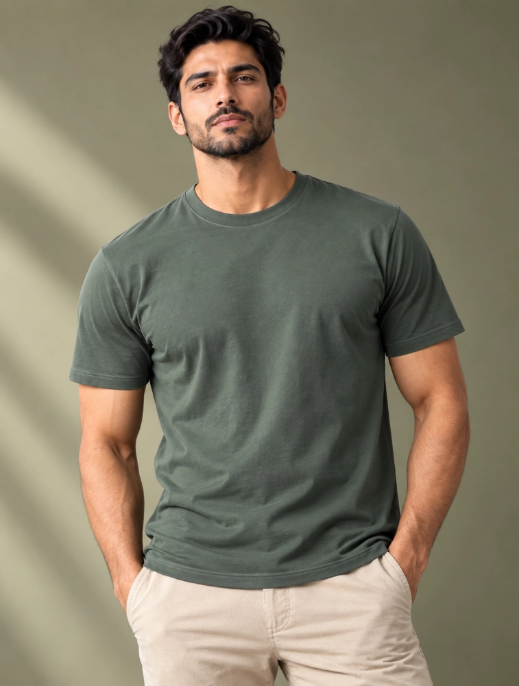 Olive Green Cotton 180 GSM Round Neck TShirt