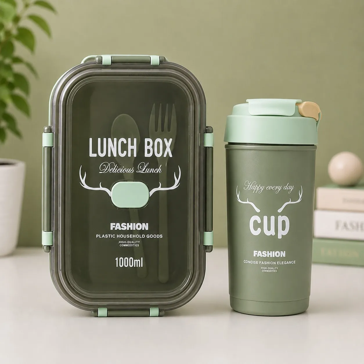 Olive Green Fresh Premium Meal Lunch Box And Sipper Bottle Combo Set — bulk from ₹298