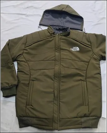 Olive Green Hooded Polyester TPU Reversible Jacket with Front Zipper
