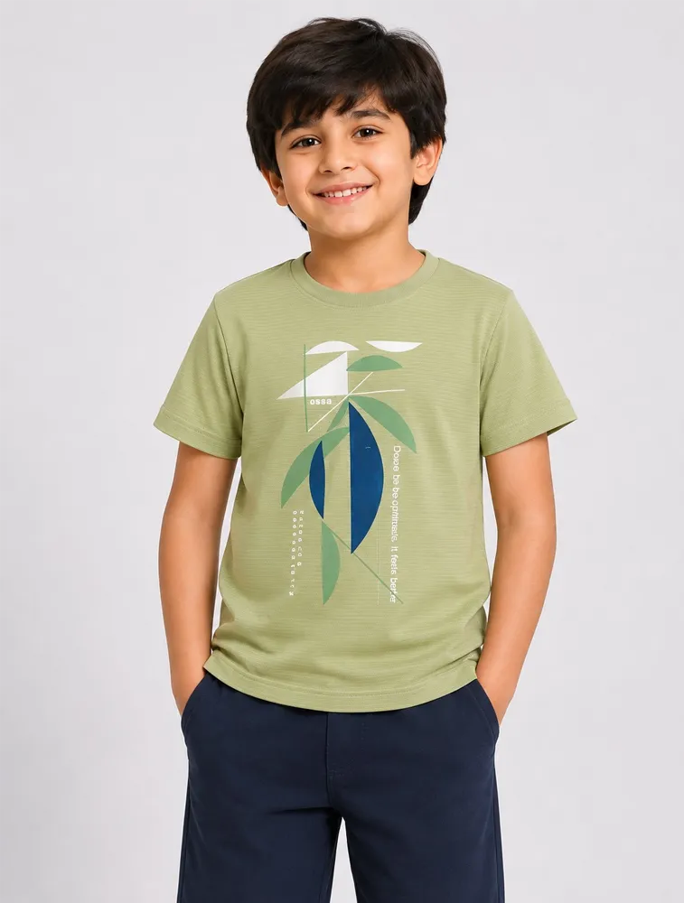 Olive Green Kids Dad And Me Round Neck Premium Printed T Shirt