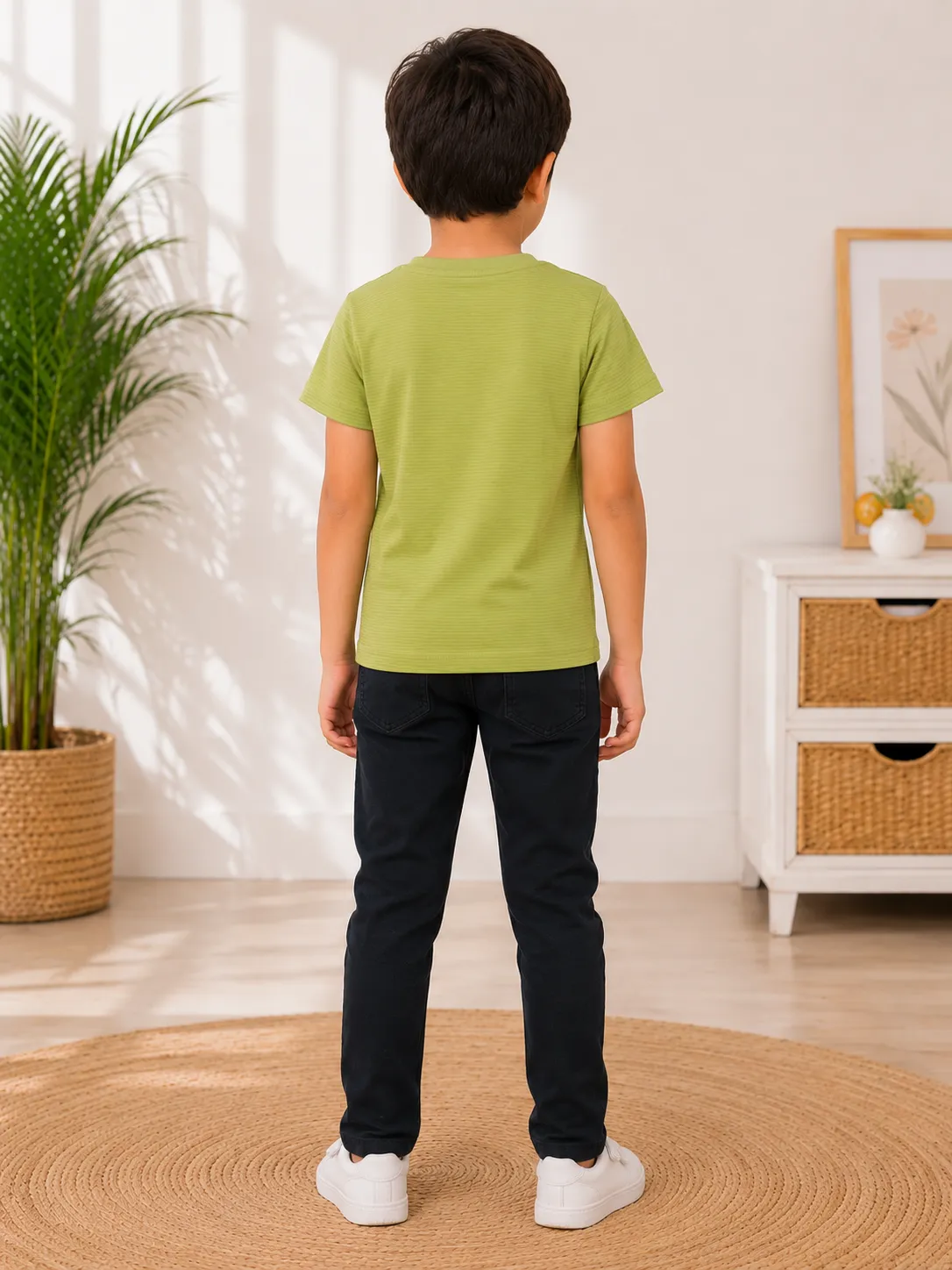Olive Green Kids Dad And Me Round Neck Premium Printed T Shirt