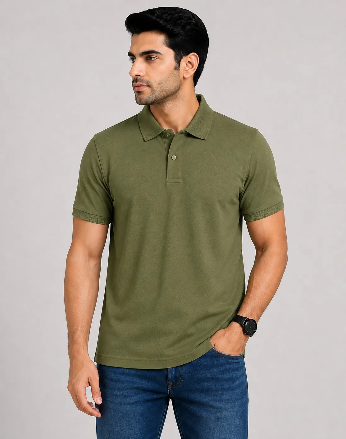 Olive Green Mens Premium Eco Blend 240 GSM Plain Polo Tshirt