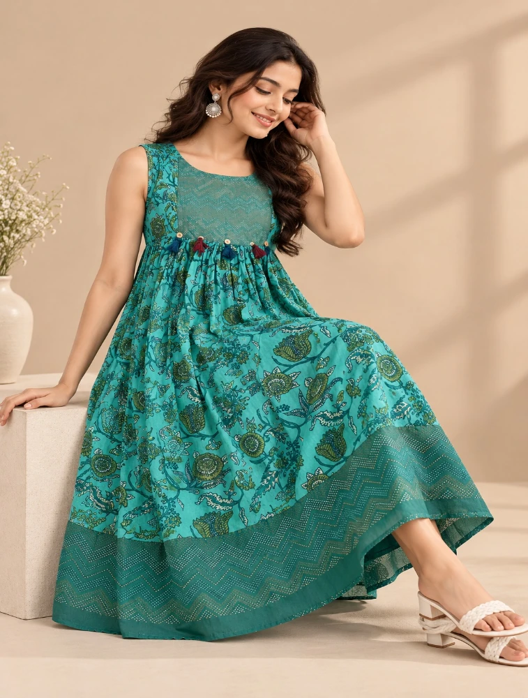 Olive Green Womens Graceful Ethnic Embroidered Kurta