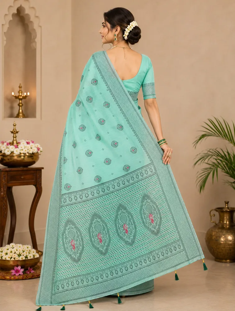 Olive Green Womens Printed Luxury Chittinadu Cotton sarees — bulk from ₹2272