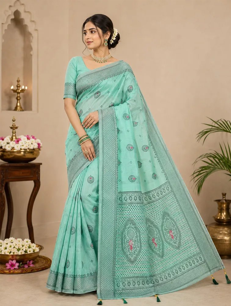 Olive Green Womens Printed Luxury Chittinadu Cotton sarees — bulk from ₹2272
