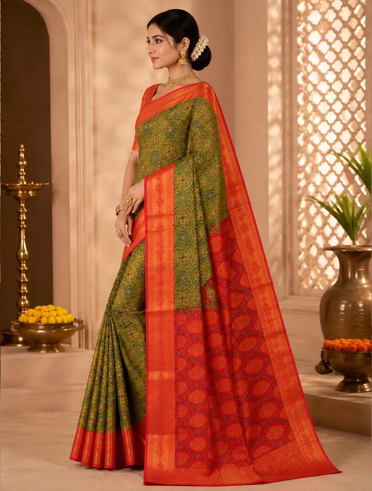 Olive Green Womens Textured Acrylic Dobby Saree — bulk from ₹1396