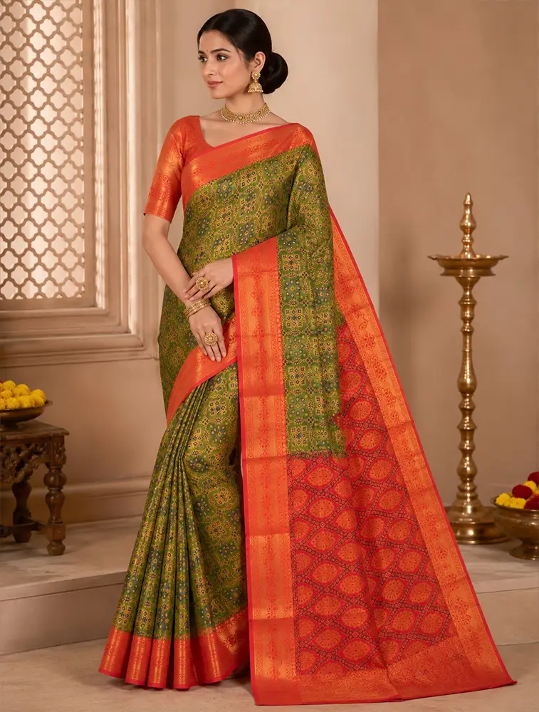 Olive Green Womens Textured Acrylic Dobby Saree — bulk from ₹1396