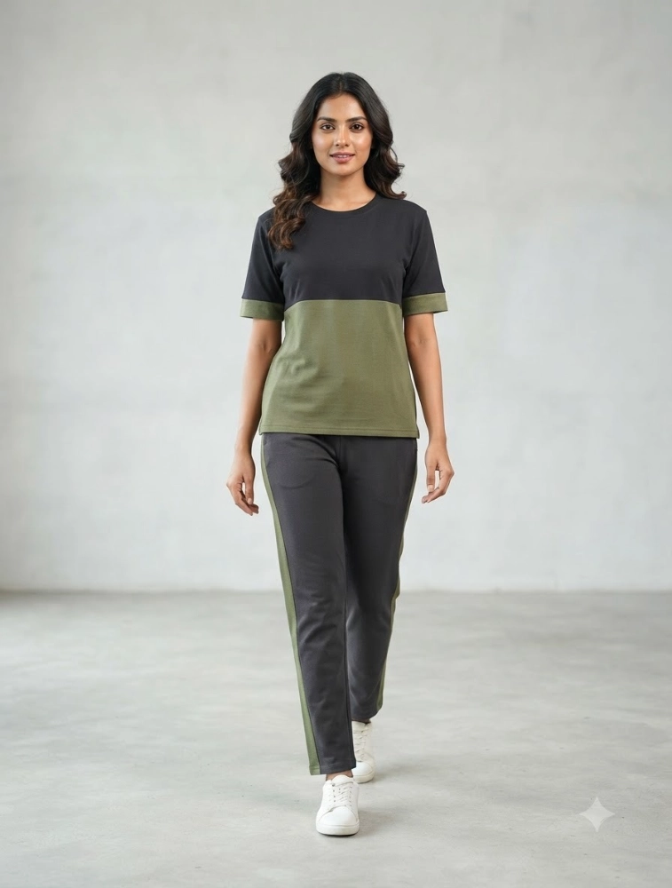 Anshu fashion shop Olive Green and Black Womens Patta Sport Onion Night Suit