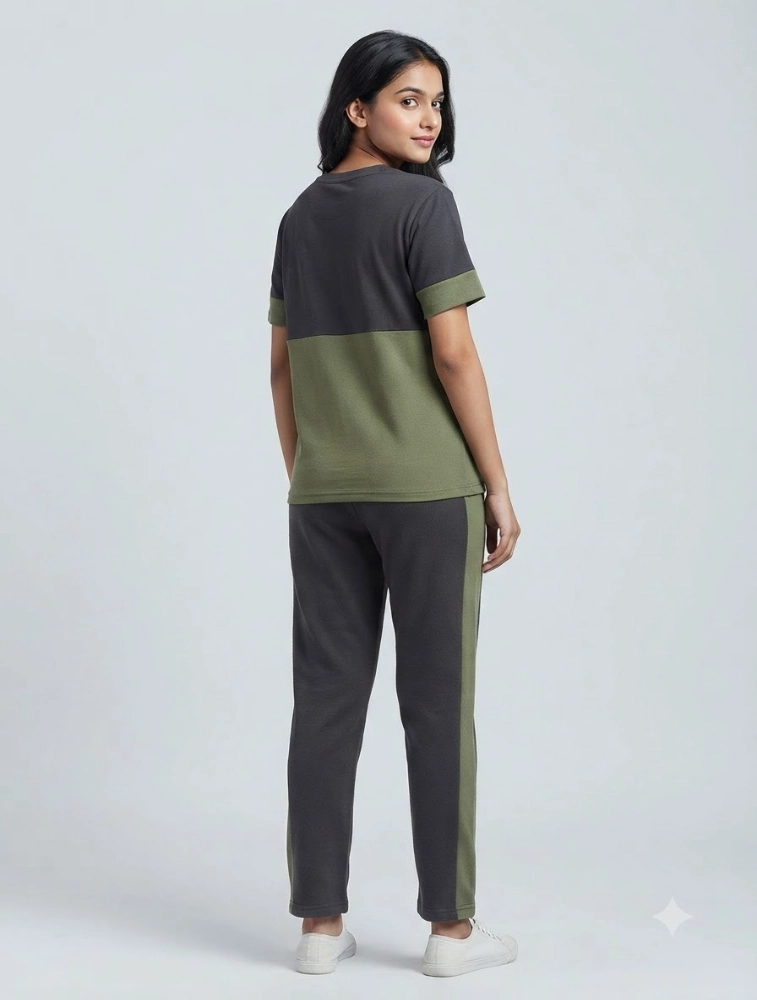 Olive Green and Black Womens Patta Sport Onion Night Suit