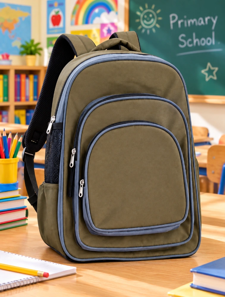 Olive Green with Grey Polyester 1000D 15 Inches  School Bag 