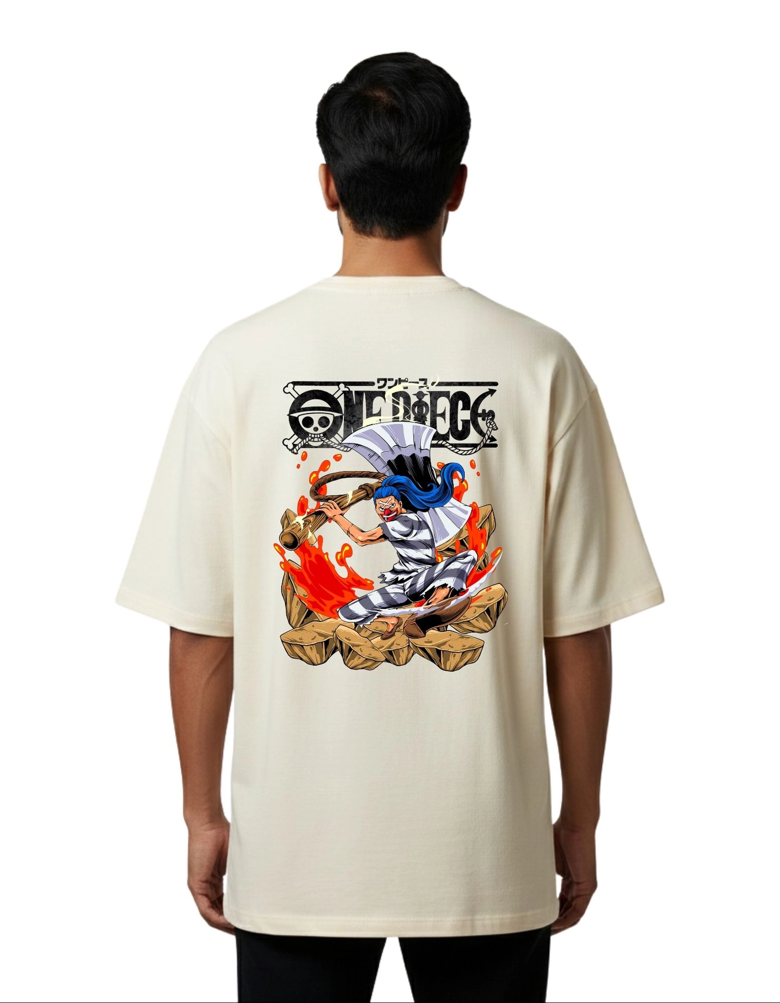 One Piece Campfire Warrior Oversize Cotton French Terry T-Shirt 240 GSM Beige
