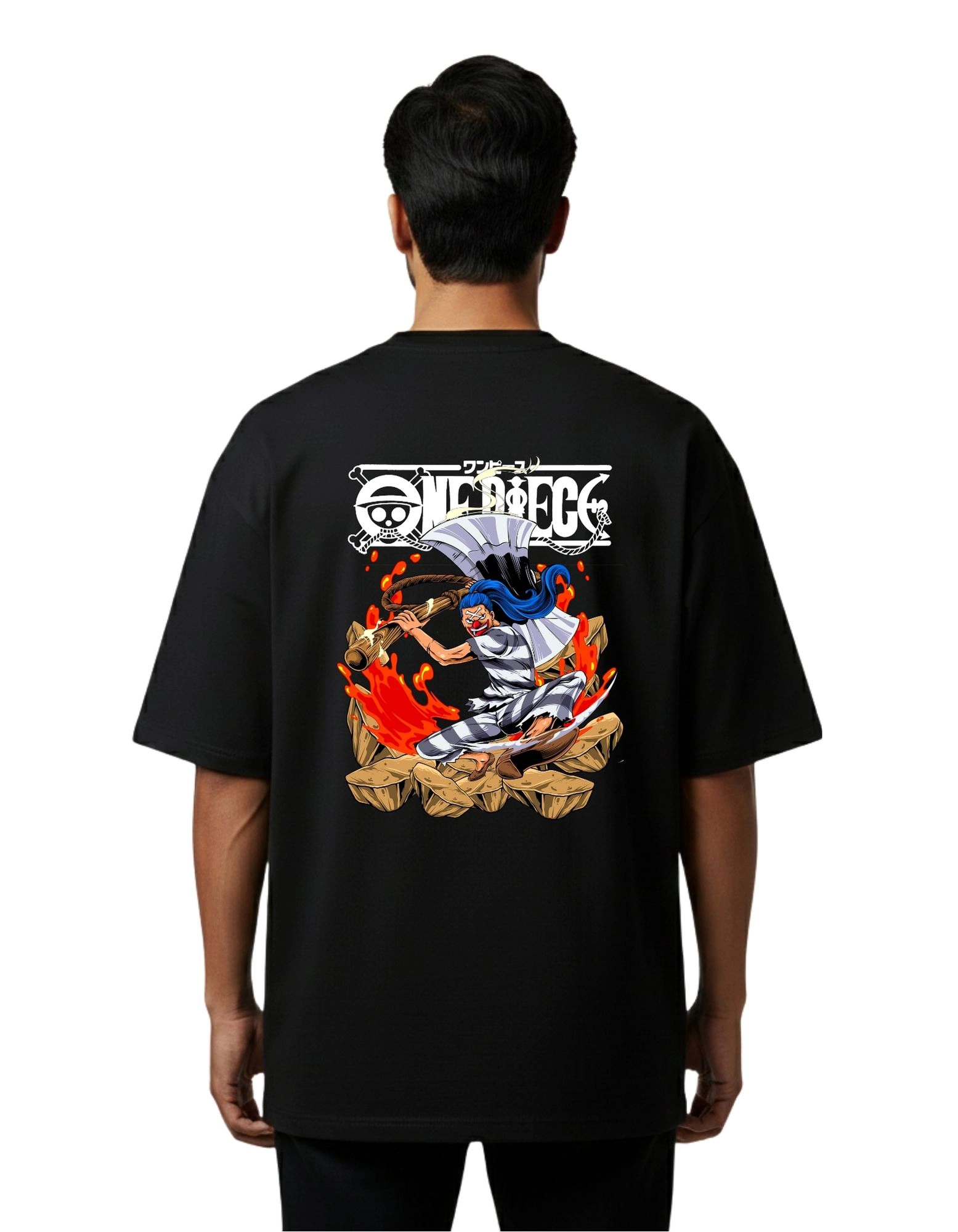 One Piece Campfire Warrior Oversize Cotton French Terry T-Shirt 240 GSM Black