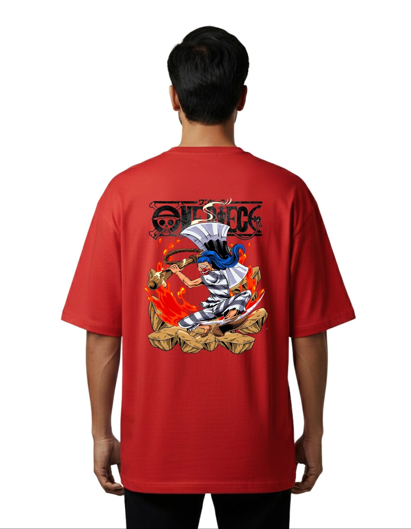 One Piece Campfire Warrior Oversize Cotton French Terry T-Shirt 240 GSM Red