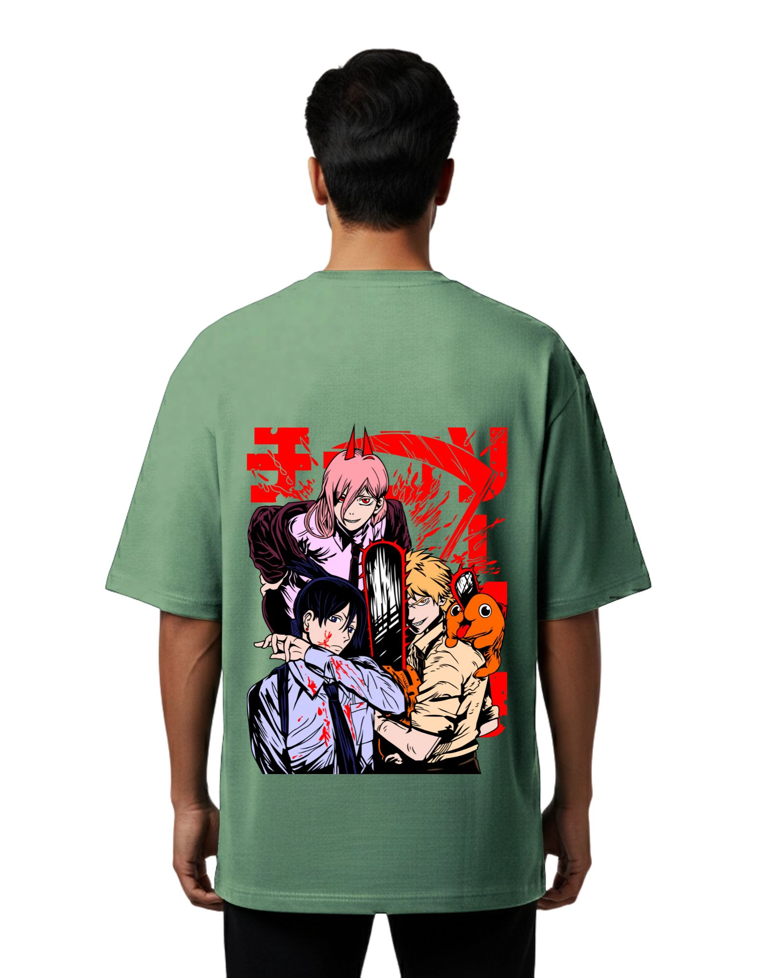 One Piece Chainsaw Squad Oversized French Terry T-Shirt 240 GSM Half Sleeve D Green