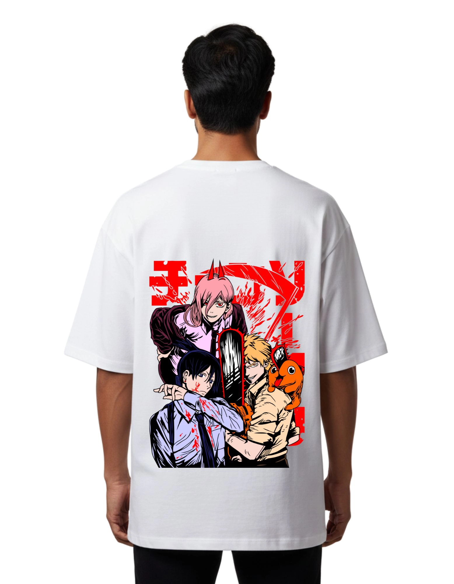 One Piece Chainsaw Squad Oversized French Terry T-Shirt 240 GSM Half Sleeve Red