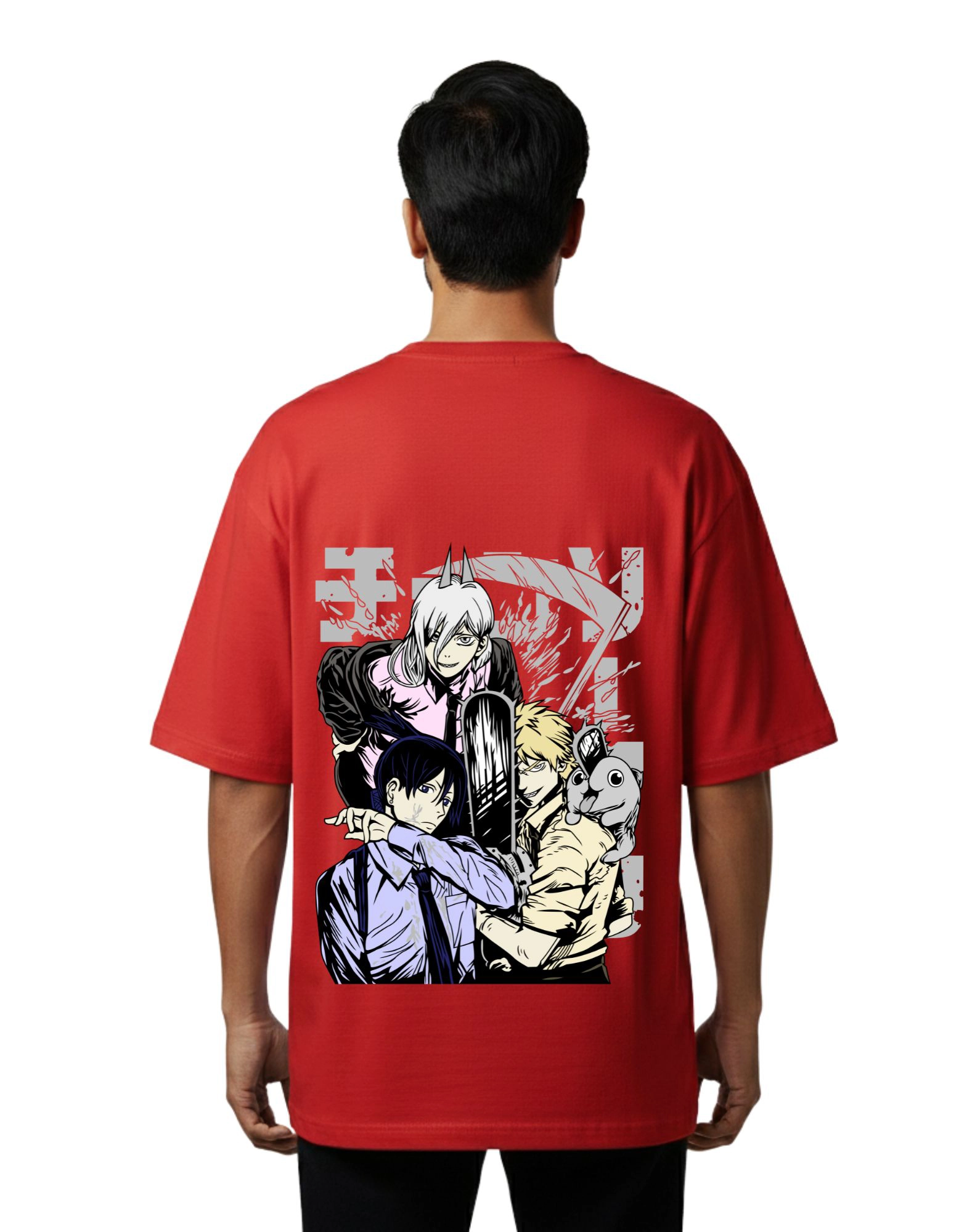 One Piece Chainsaw Squad Oversized French Terry T-Shirt 240 GSM Half Sleeve Red