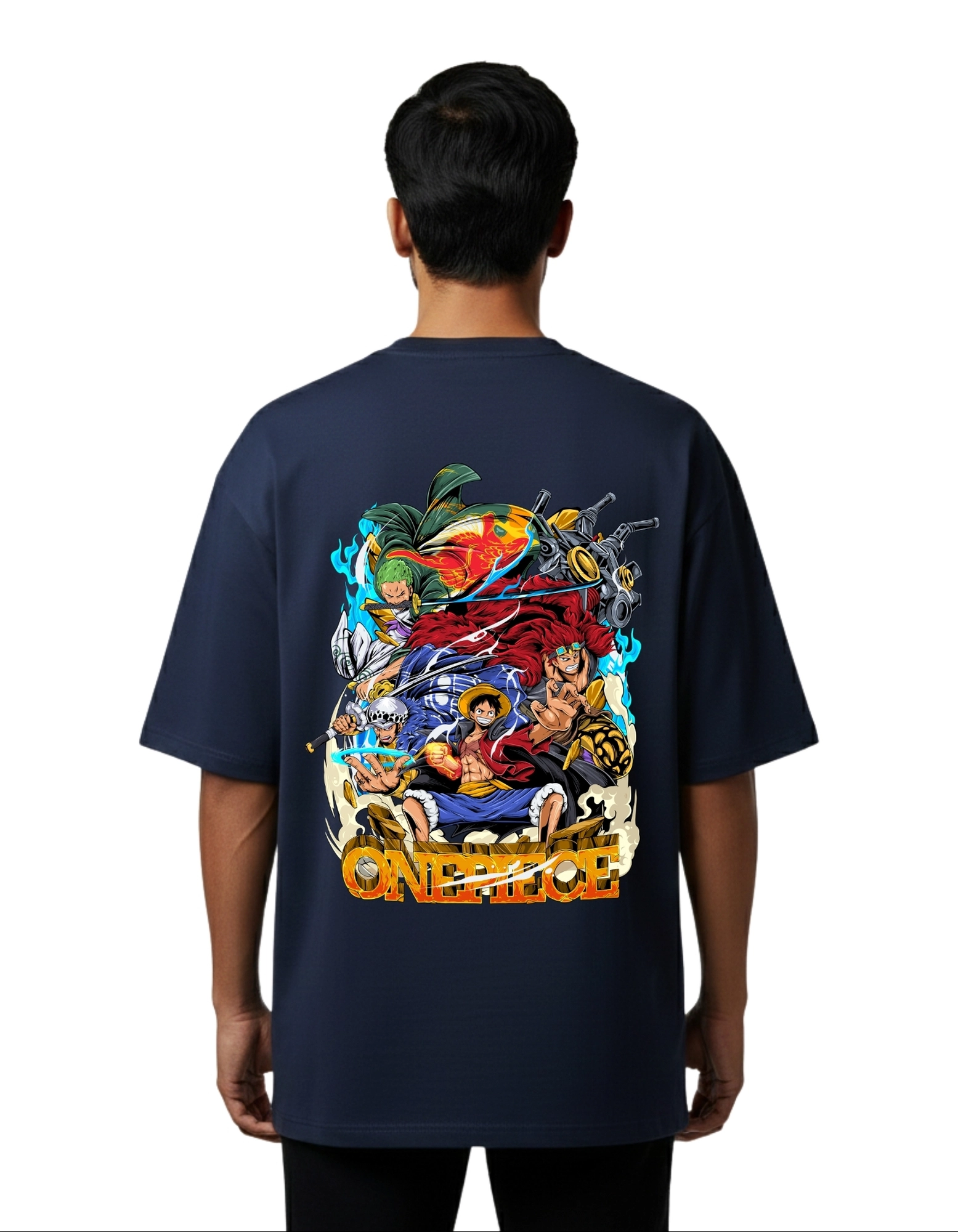 One Piece Crew Oversize Cotton French Terry T-Shirt 240 GSM Navy Blue