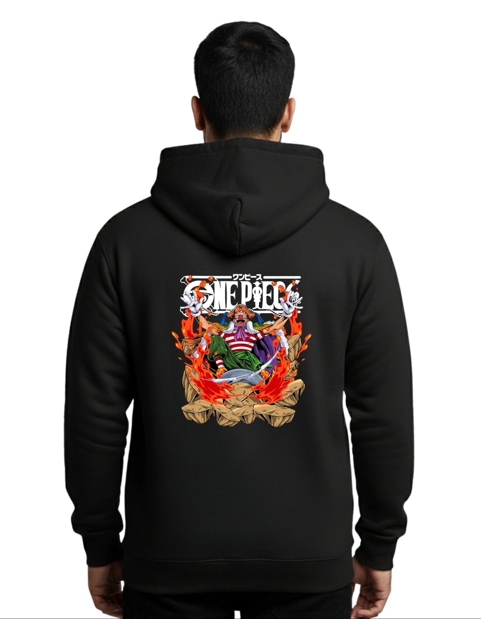 One Piece Fire Pirate Cotton Hoodie Without Zipper 300 GSM Black