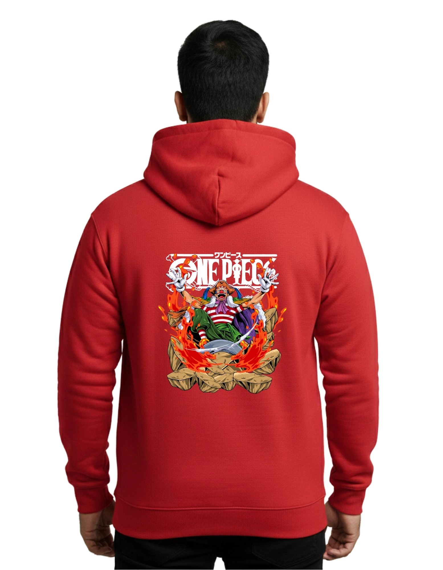 One Piece Fire Pirate Cotton Hoodie Without Zipper 300 GSM Red