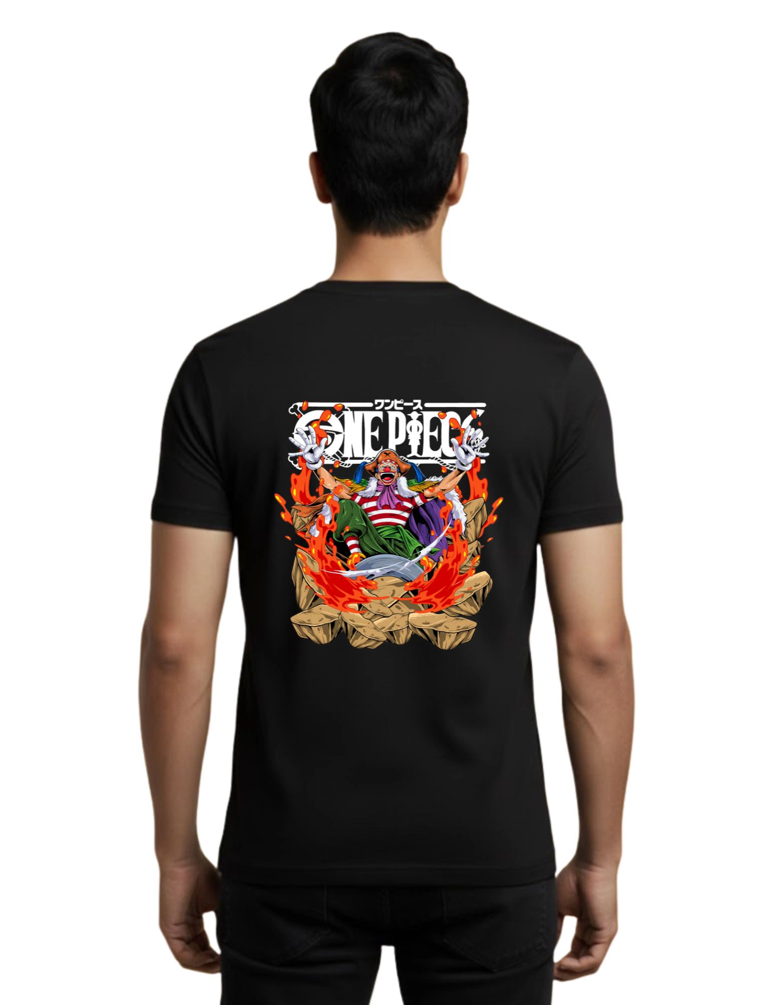 One Piece Fire Pirate Cotton Round Neck T-Shirt 180 GSM Black
