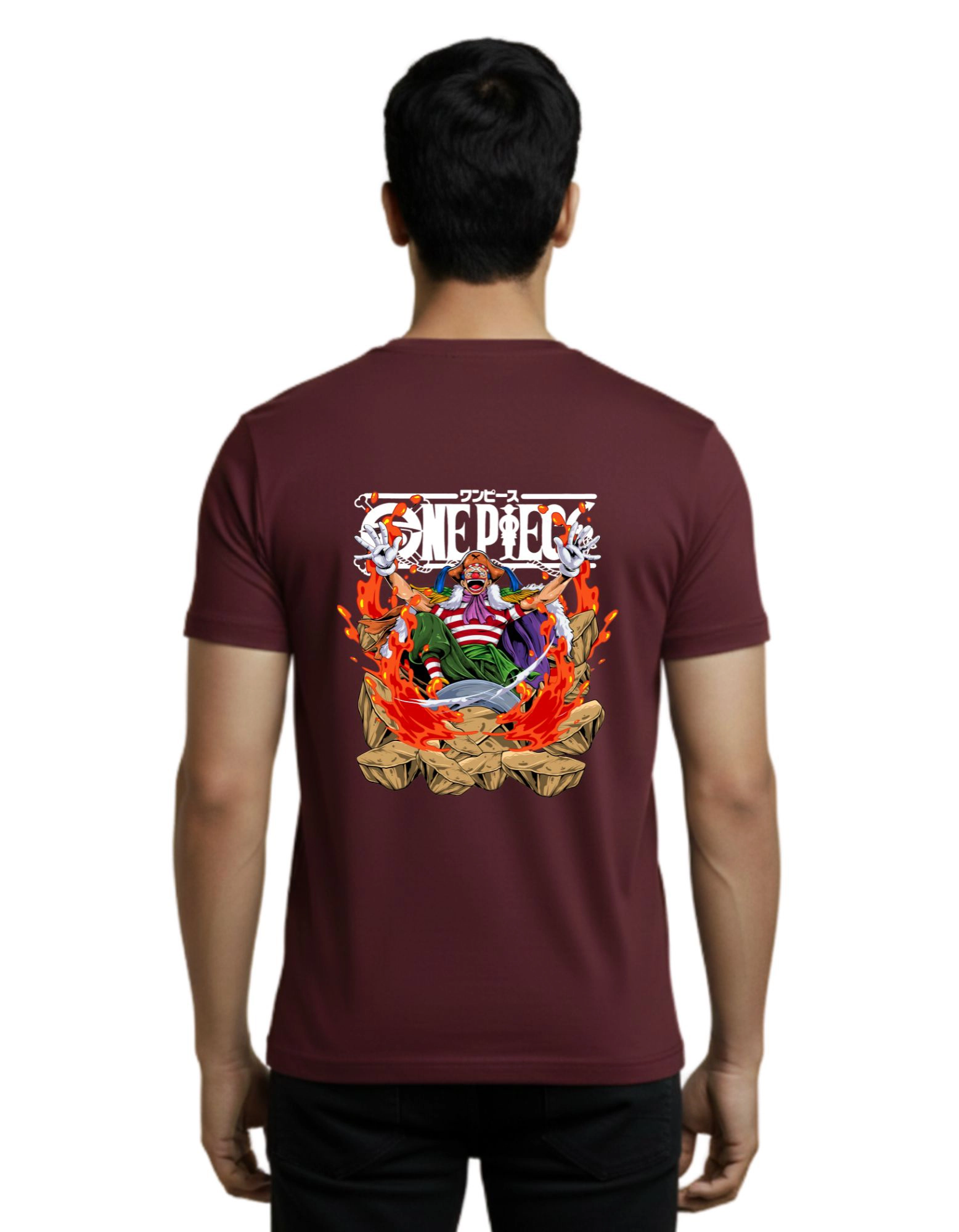 One Piece Fire Pirate Cotton Round Neck T-Shirt 180 GSM Maroon
