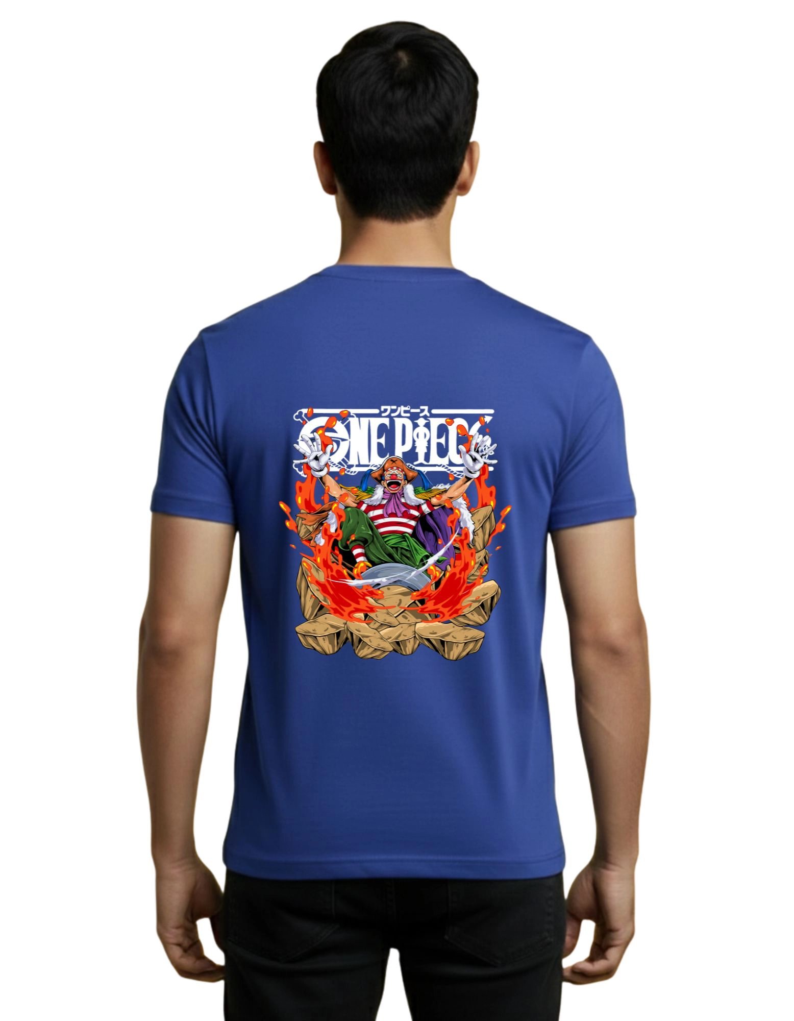 One Piece Fire Pirate Cotton Round Neck T-Shirt 180 GSM Royal Blue