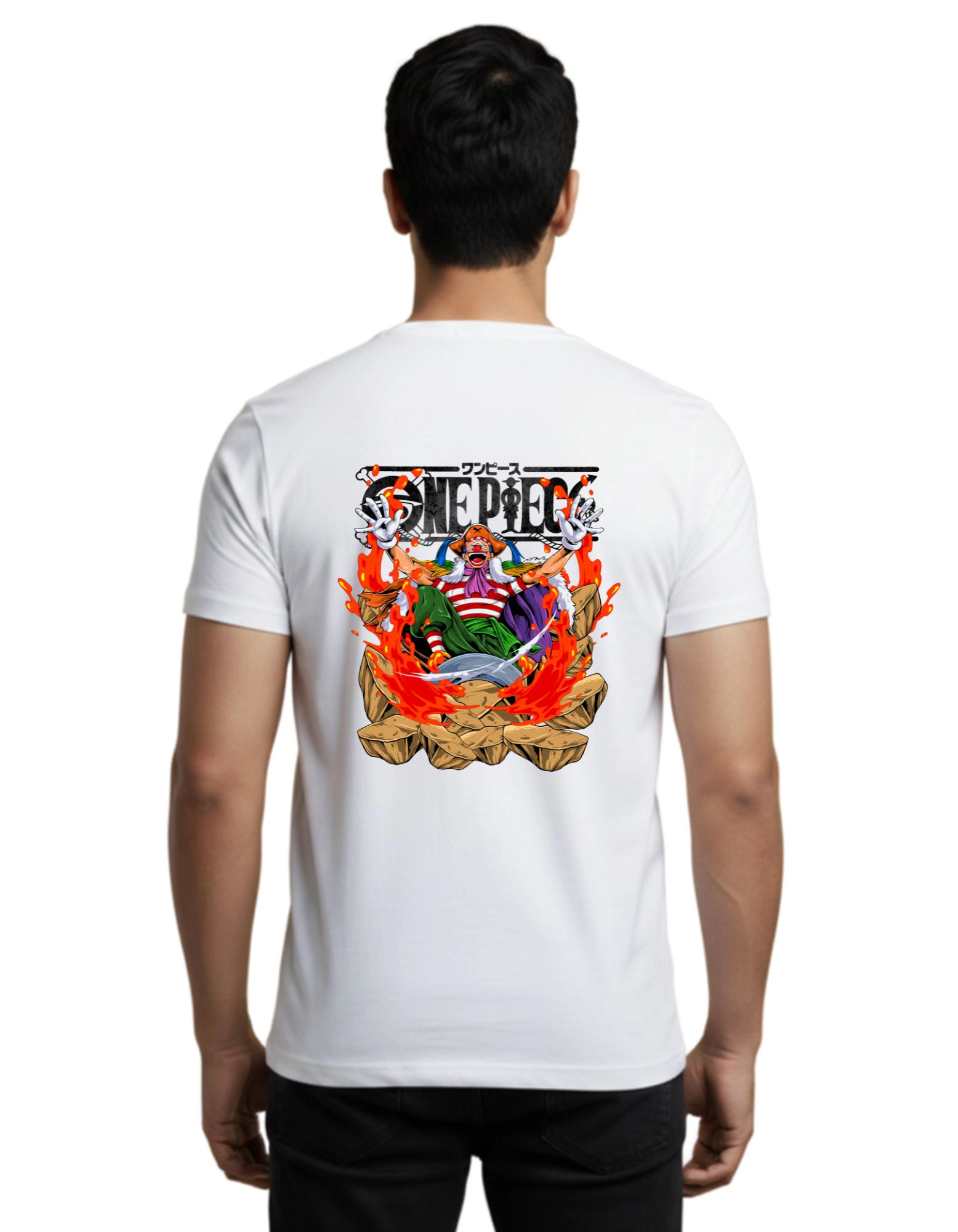 One Piece Fire Pirate Cotton Round Neck T-Shirt 180 GSM White