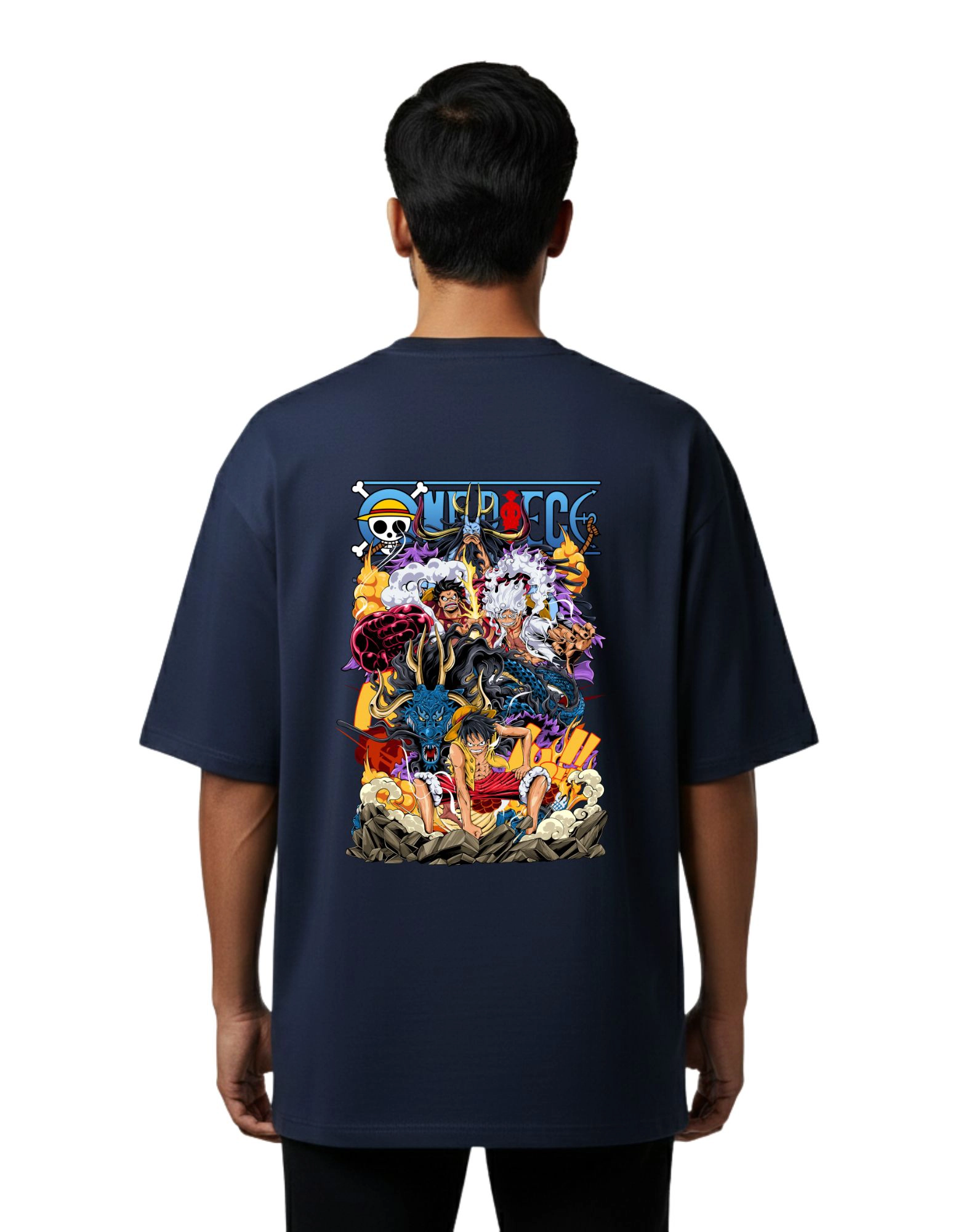 One Piece Luffy Gear Oversize Cotton French Terry T-Shirt 240 GSM Navy Blue