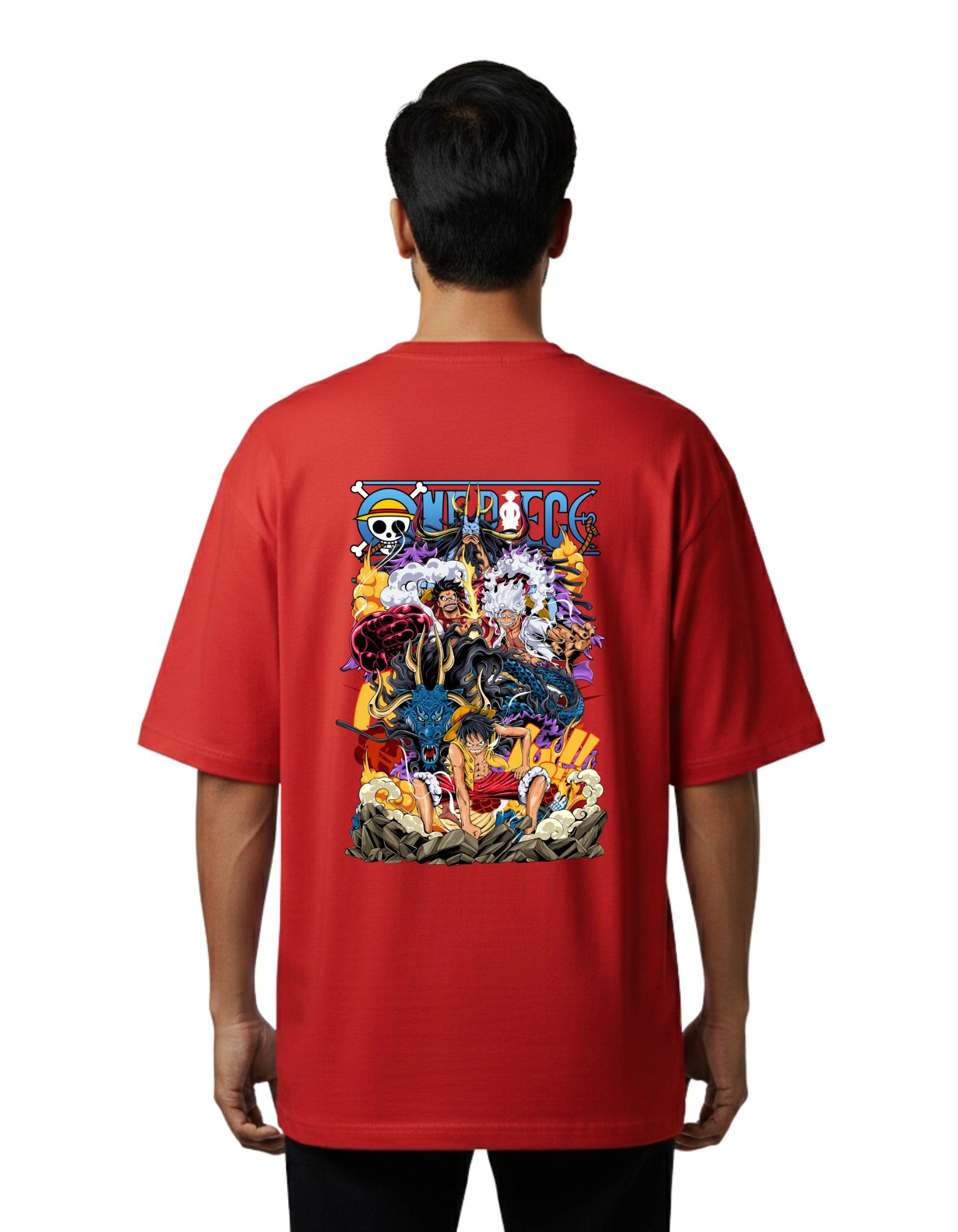 One Piece Luffy Gear Oversize Cotton French Terry T-Shirt 240 GSM Red
