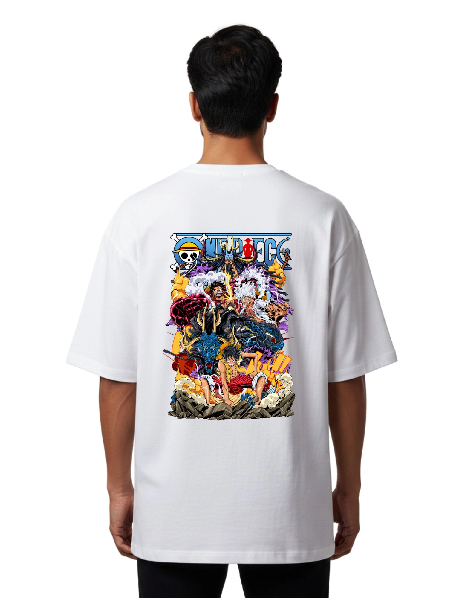 One Piece Luffy Gear Oversize Cotton French Terry T-Shirt 240 GSM White