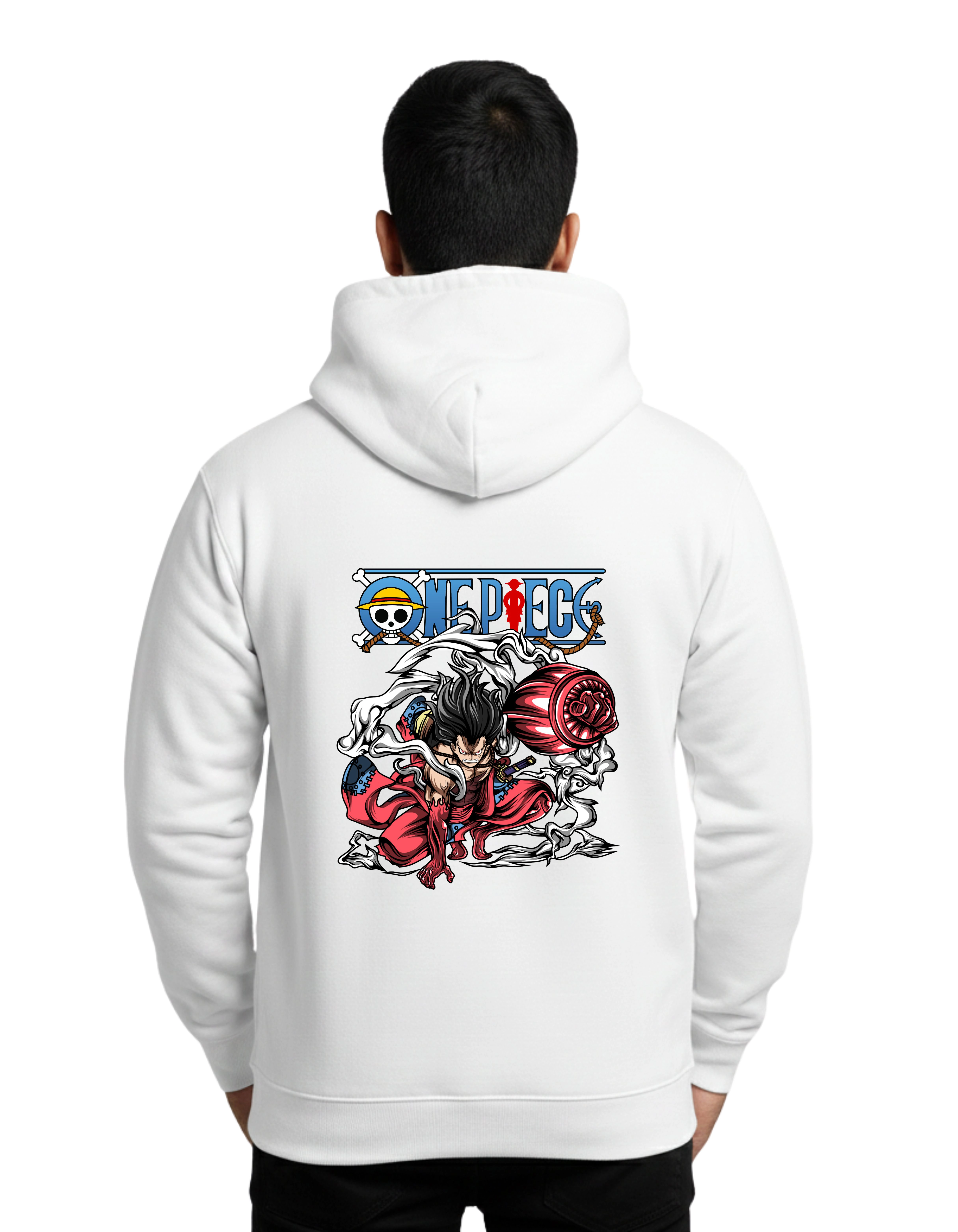 One Piece Luffy Warrior Cotton Hoodie Without Zipper 300 GSM White