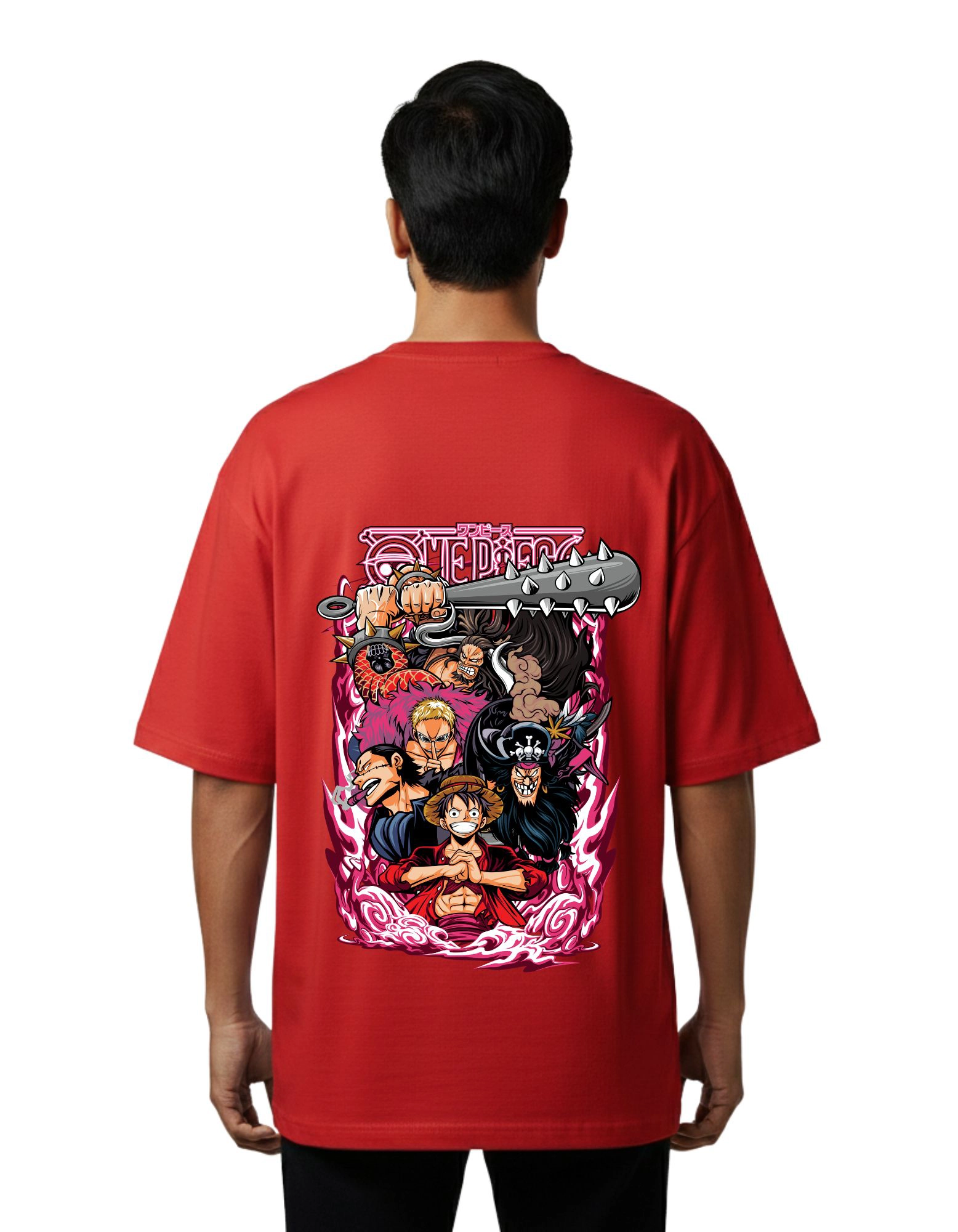 One Piece Pirate Crew Oversized French Terry Half Sleeve T-Shirt 240 GSM – Red