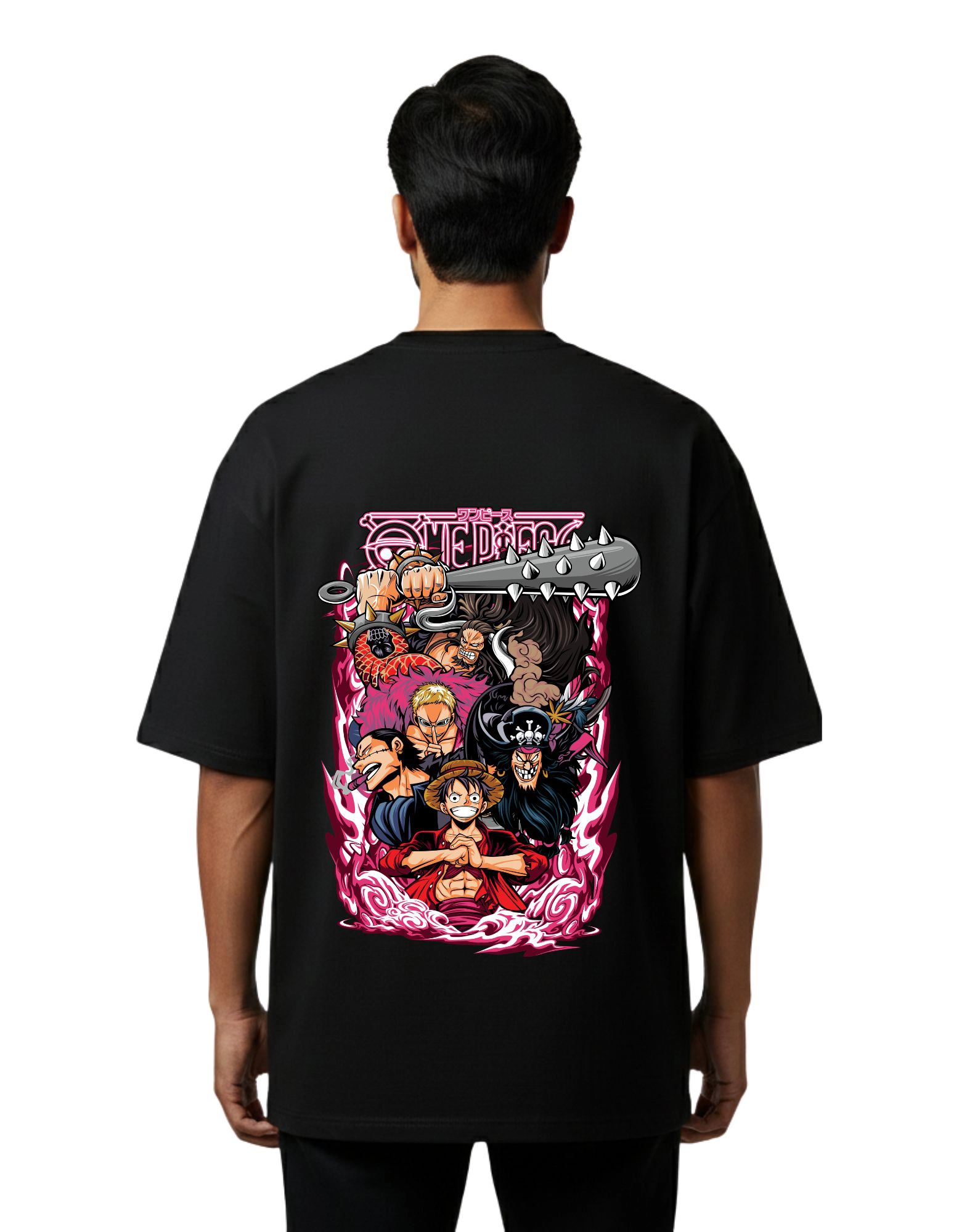 One Piece Pirate Crew Oversized French Terry Half Sleeve T-Shirt 240 GSM Black