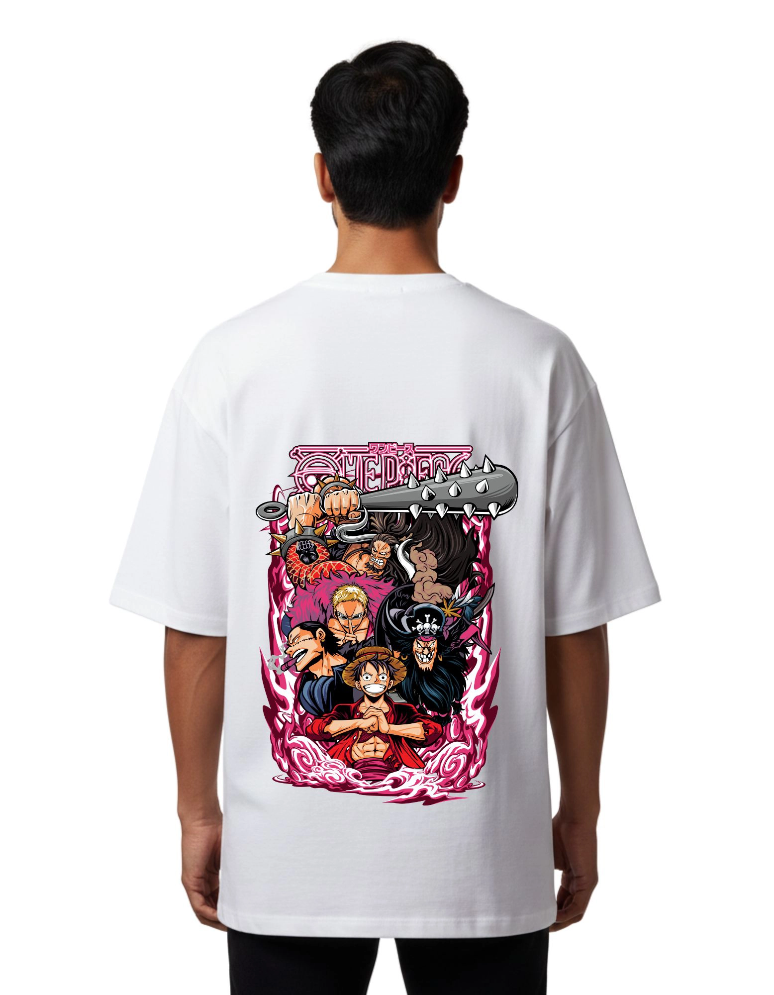 One Piece Pirate Crew Oversized French Terry Half Sleeve T-Shirt 240 GSM White