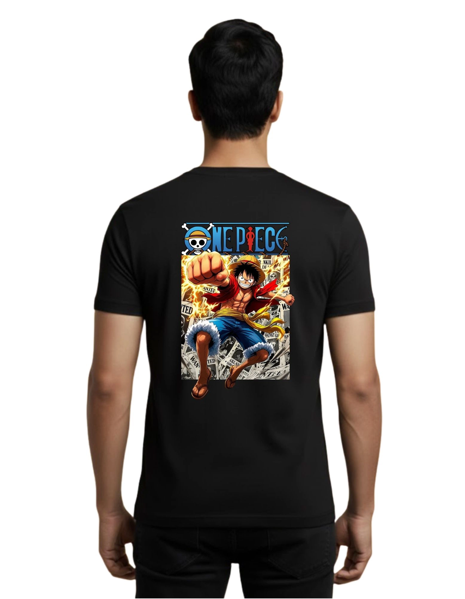 One Piece Straw Hat Cotton Round Neck T-Shirt 180 GSM Black