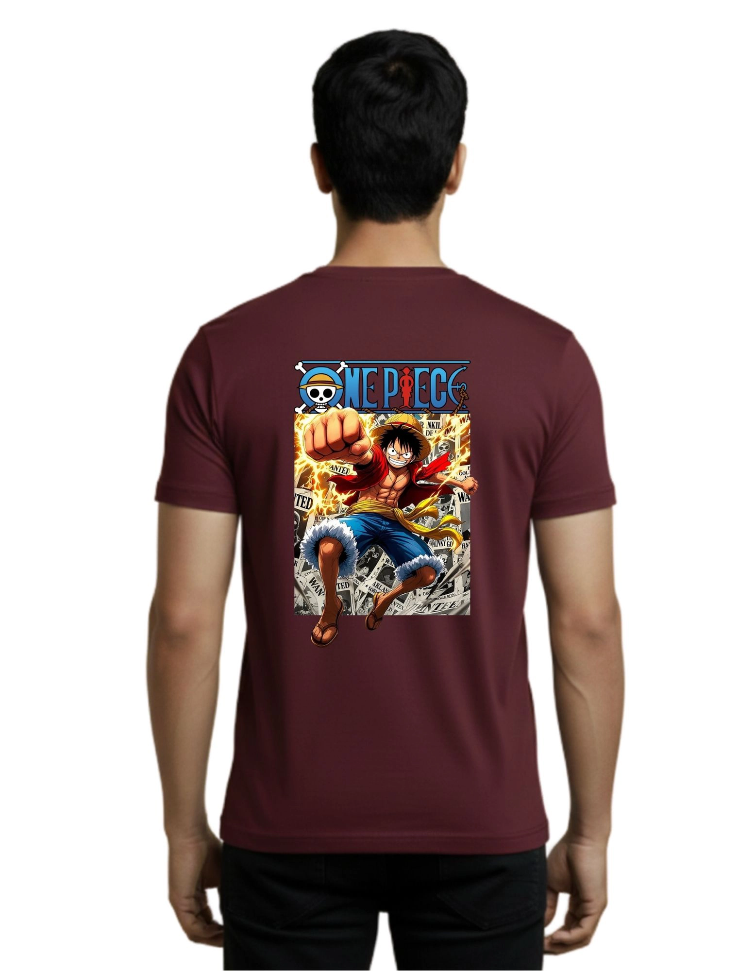 One Piece Straw Hat Cotton Round Neck T-Shirt 180 GSM Maroon
