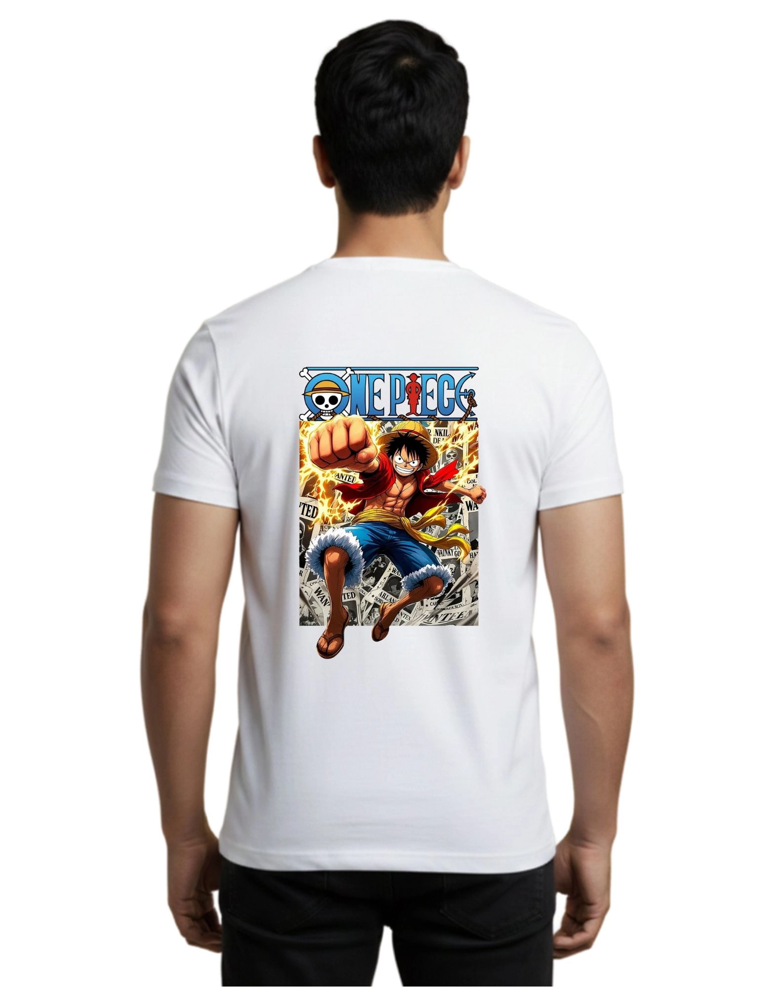 One Piece Straw Hat Cotton Round Neck T-Shirt 180 GSM White