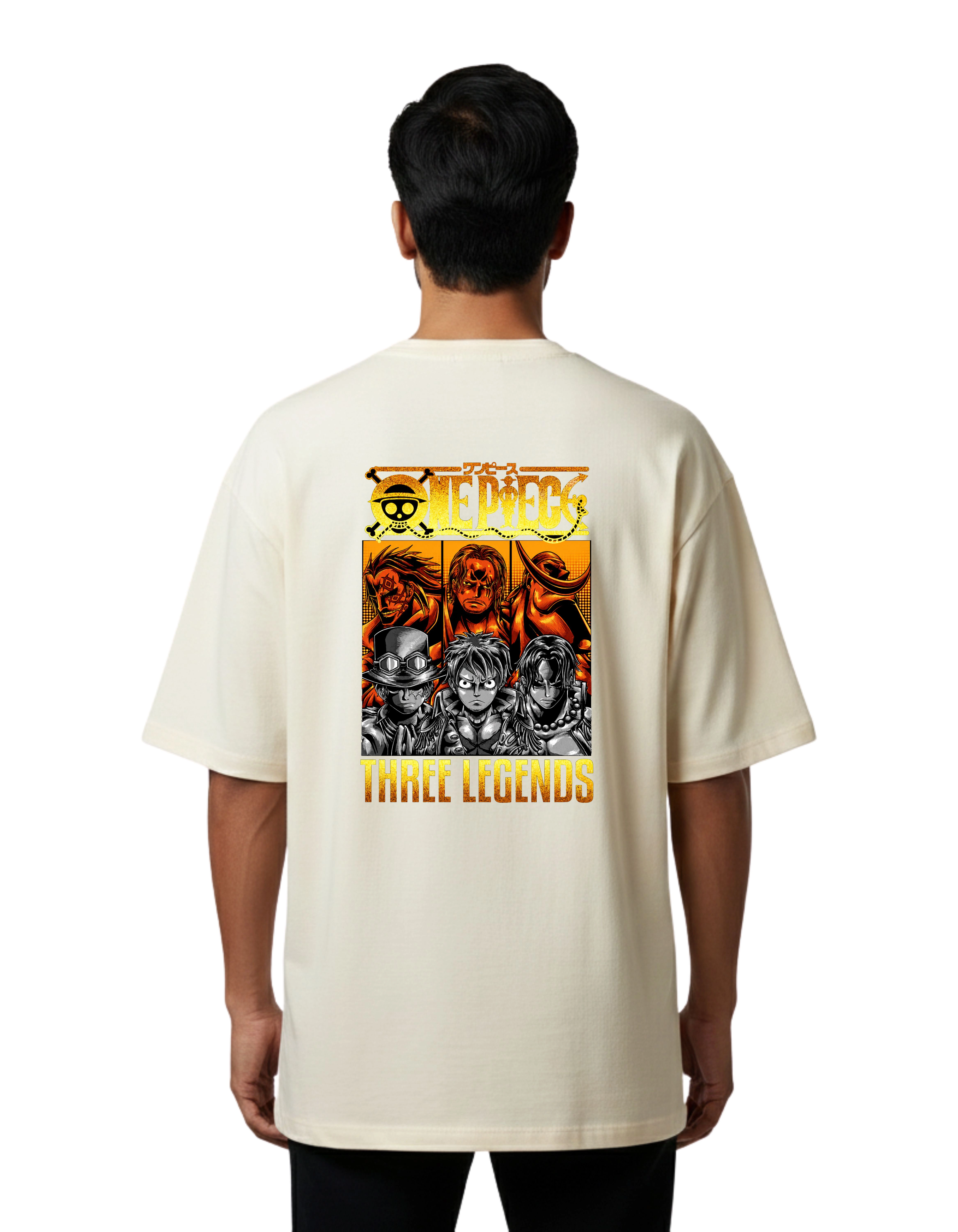 One Piece Three Legends Oversized Cotton French Terry T-Shirt 240 GSM Beige