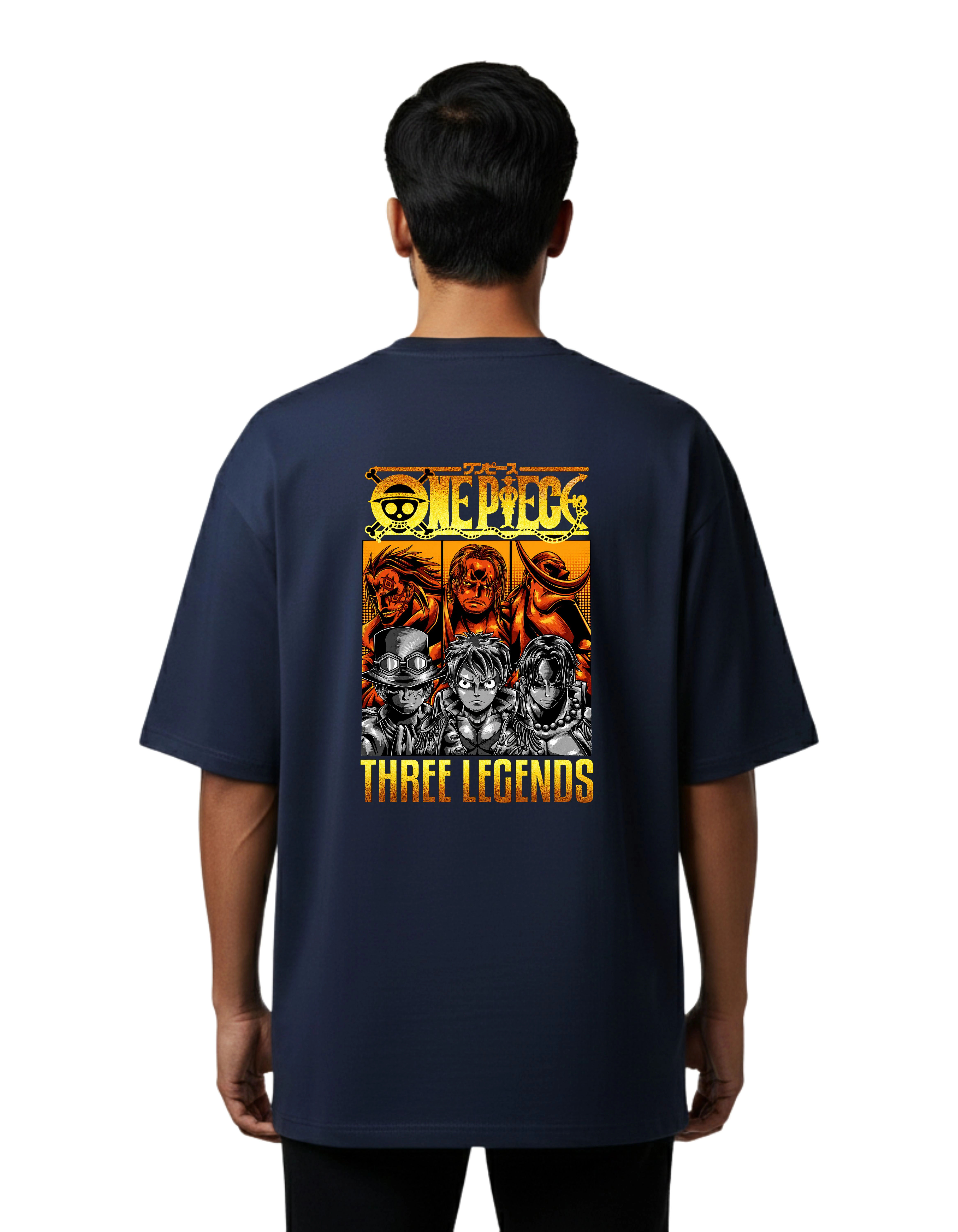 One Piece Three Legends Oversized Cotton French Terry T-Shirt 240 GSM Navy Blue
