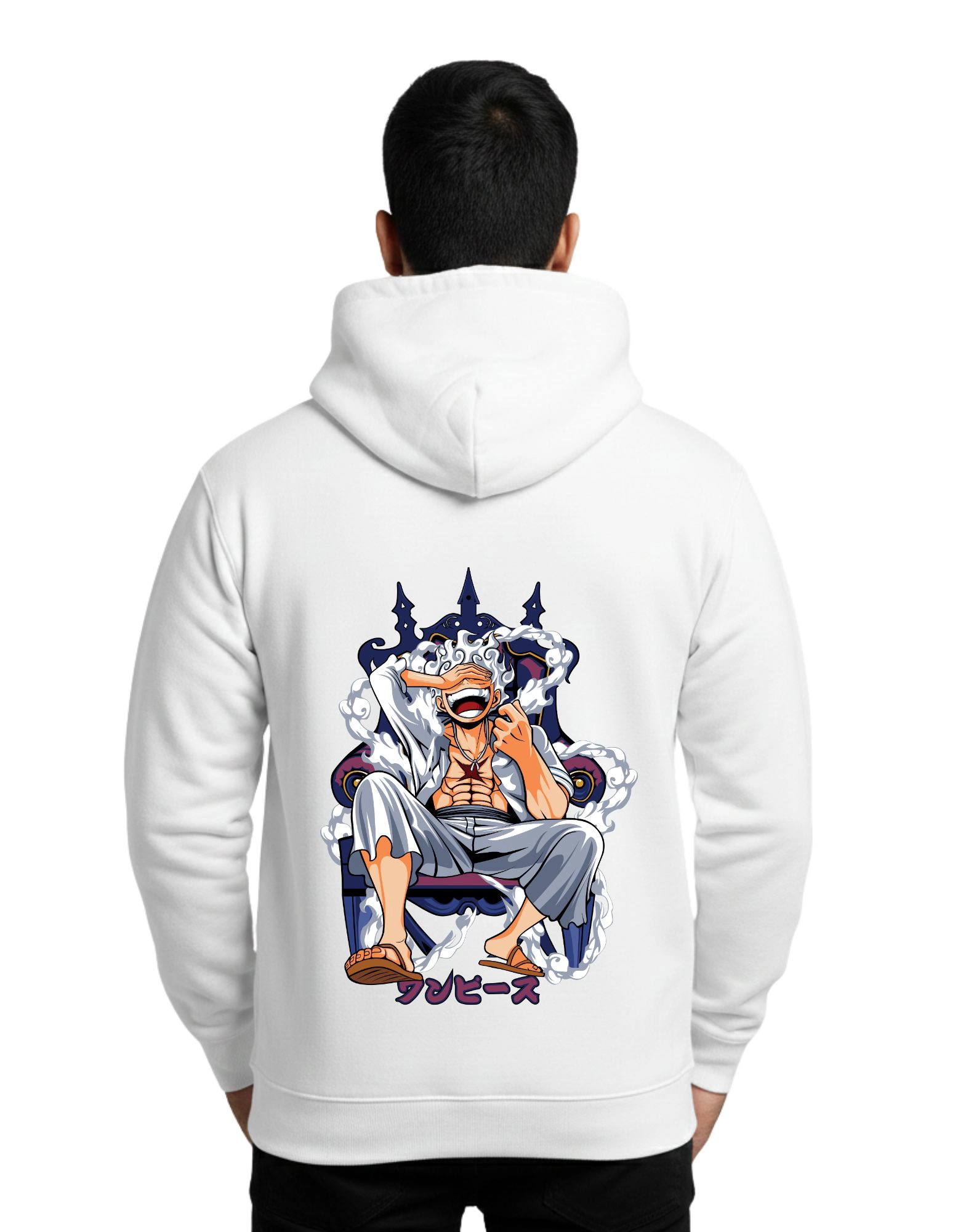 One Piece Throne King 300 GSM Hoodie Without Zipper  White