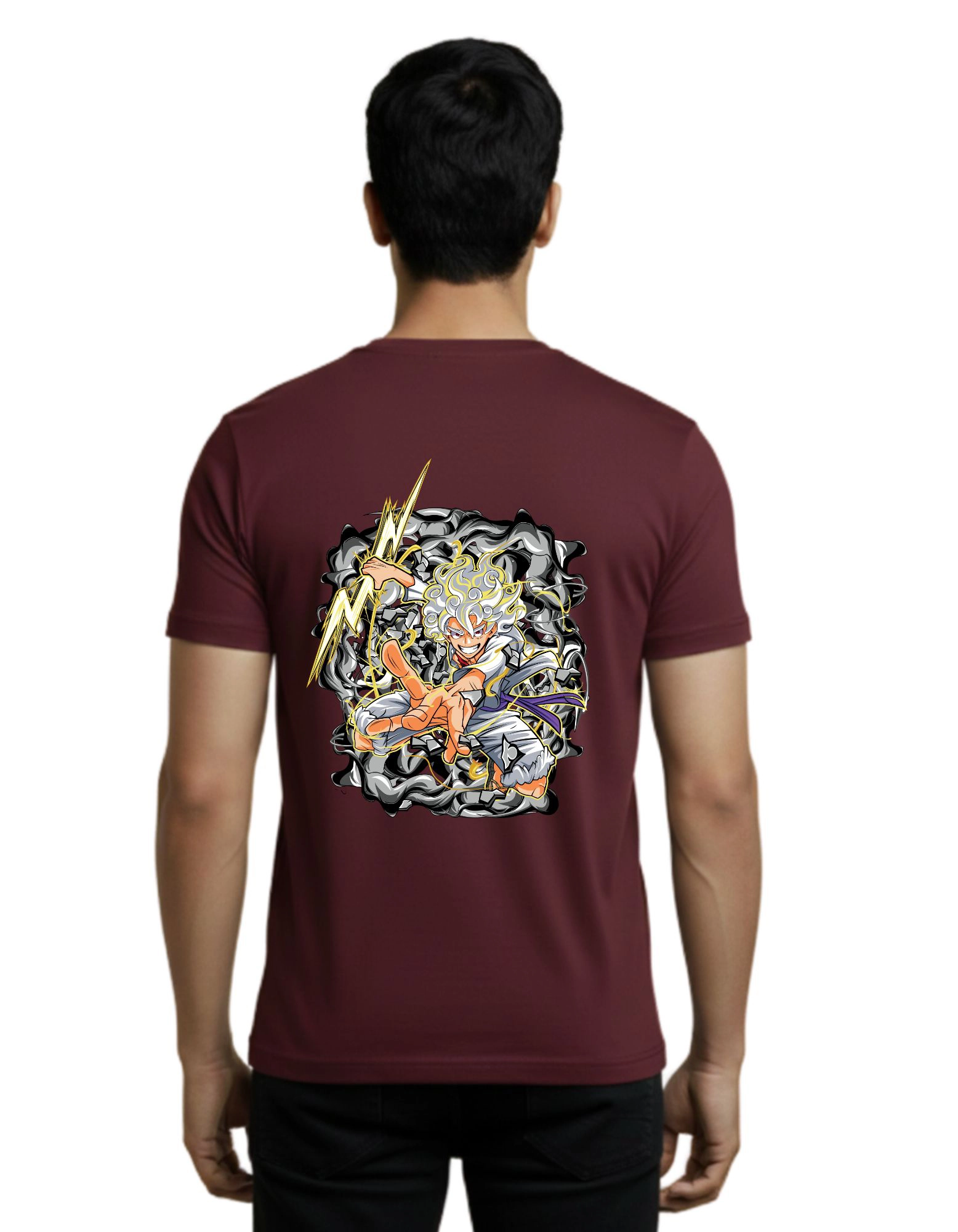 One Piece Thunder Awakening 180 GSM Round Neck T-Shirt Half Sleeve Maroon