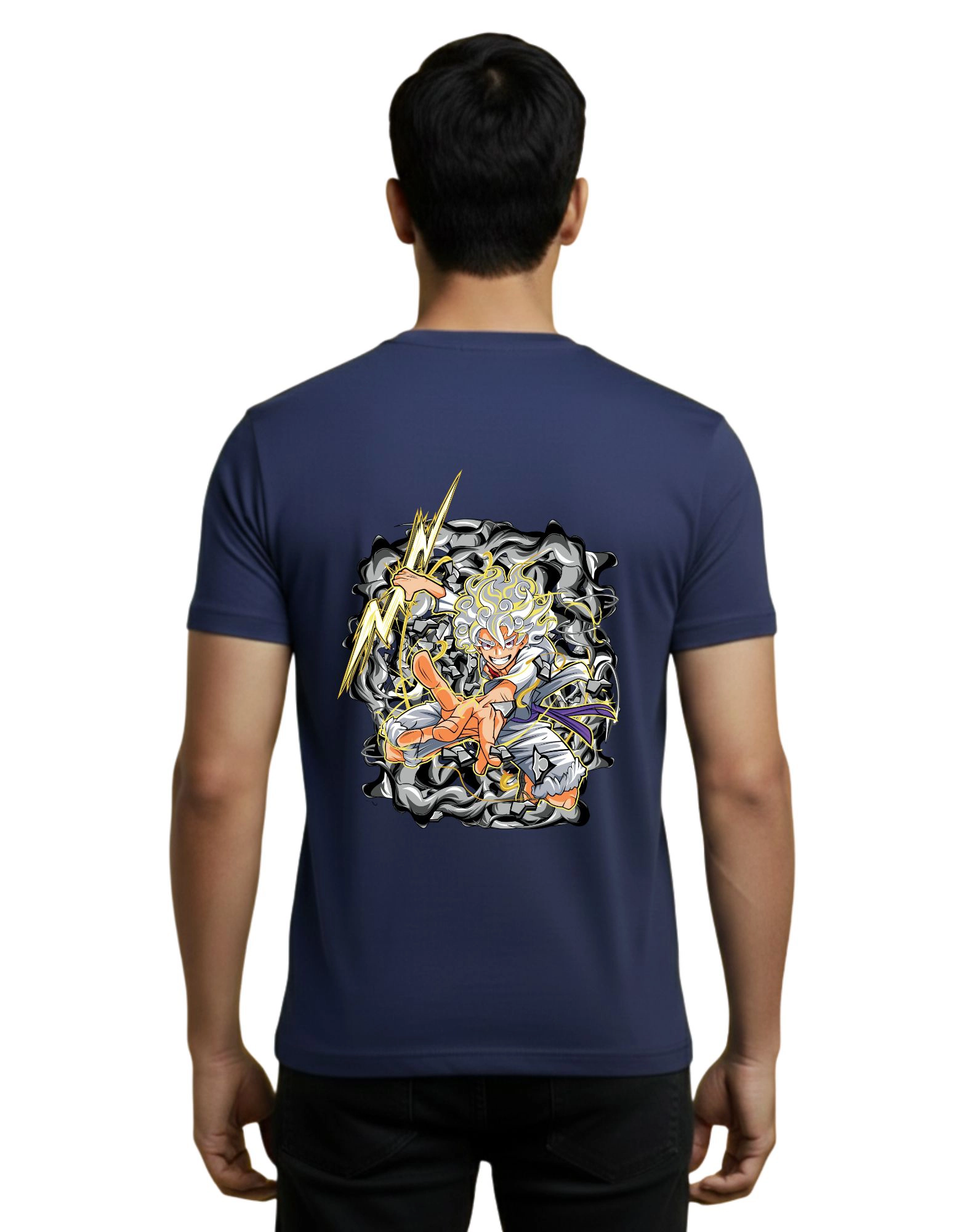 One Piece Thunder Awakening 180 GSM Round Neck T-Shirt Half Sleeve Navy Blue