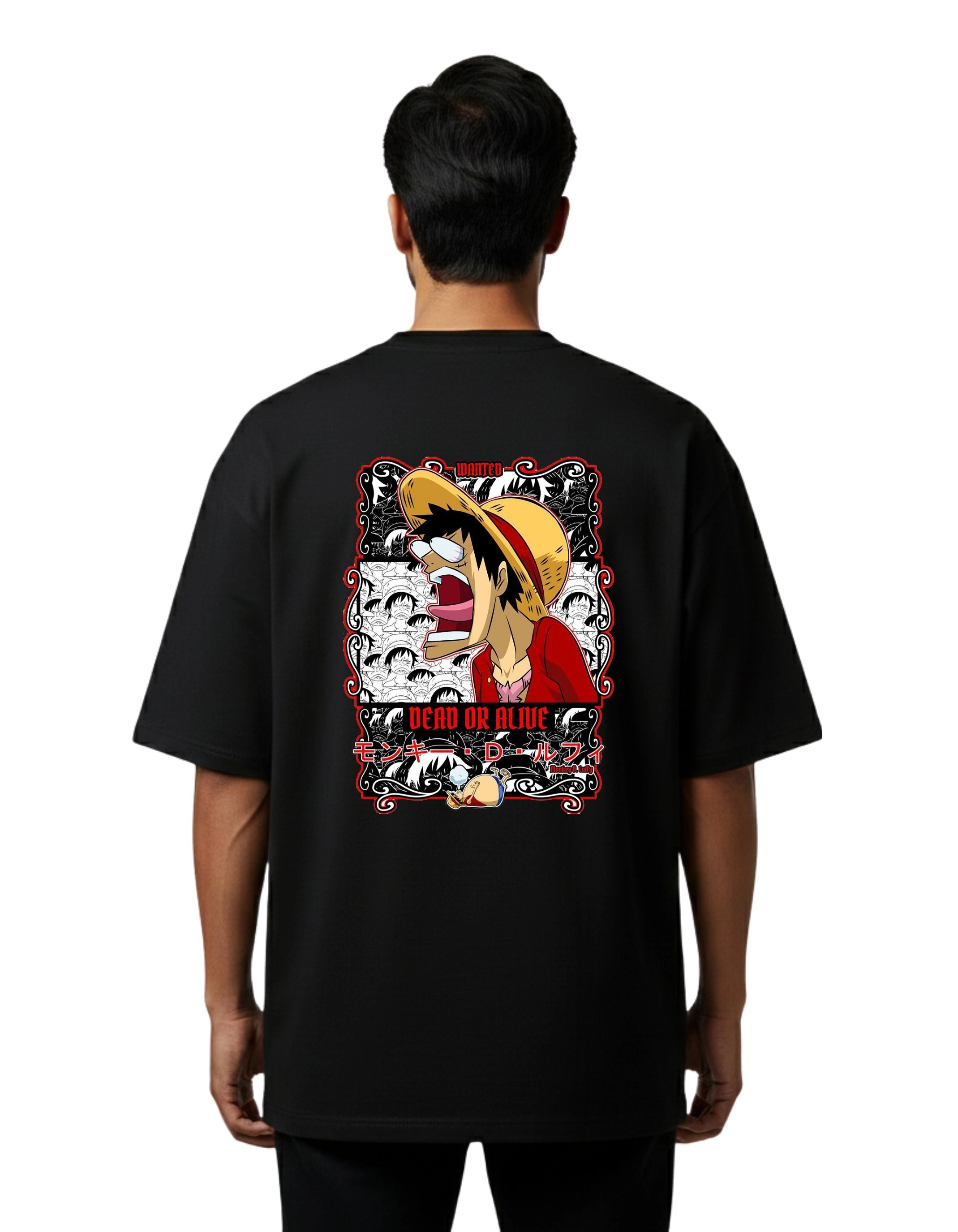 One Piece Wanted Dead or Alive Oversize Cotton French Terry T-Shirt 240 GSM Black