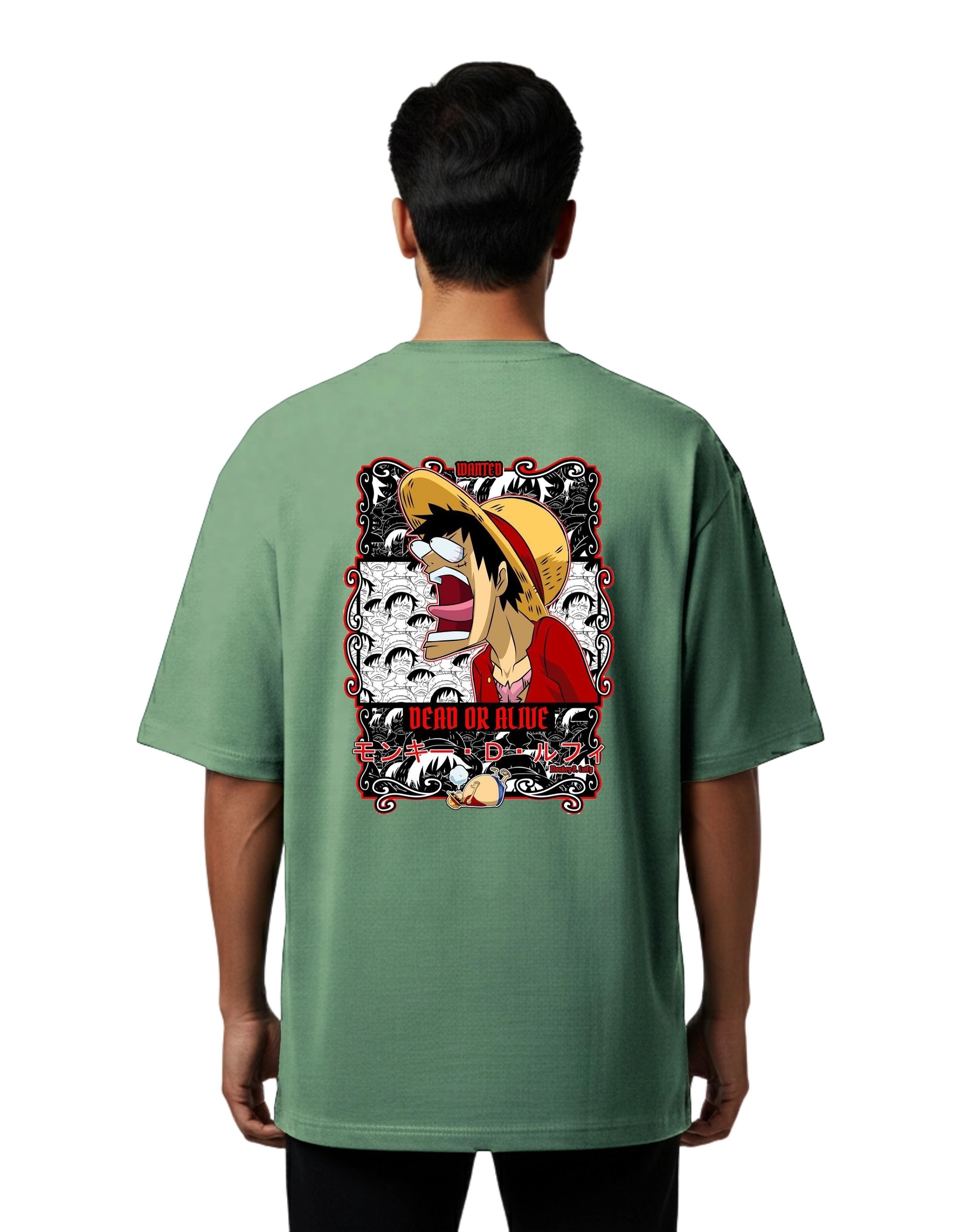 One Piece Wanted Dead or Alive Oversize Cotton French Terry T-Shirt 240 GSM D Green