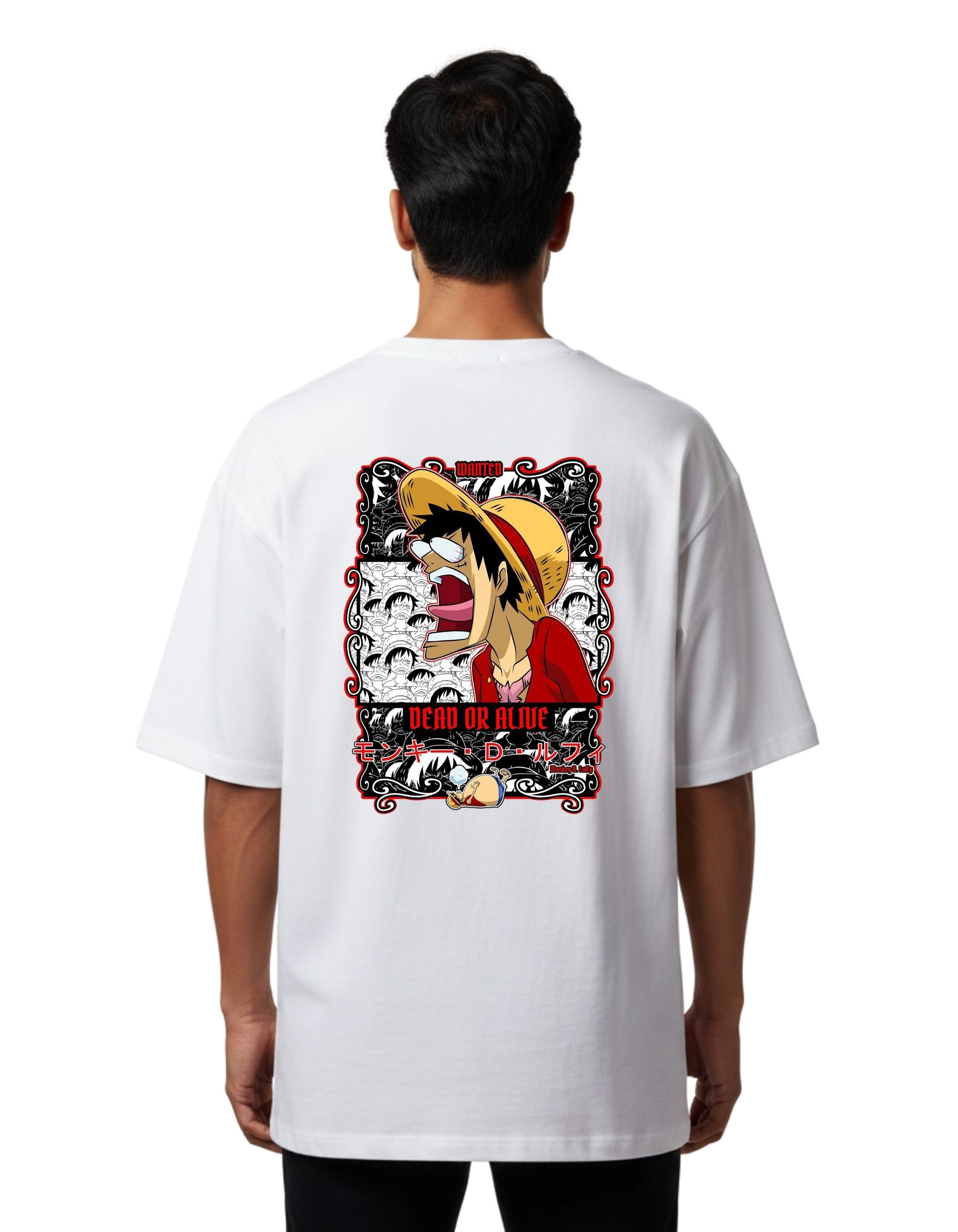 One Piece Wanted Dead or Alive Oversize Cotton French Terry T-Shirt 240 GSM White