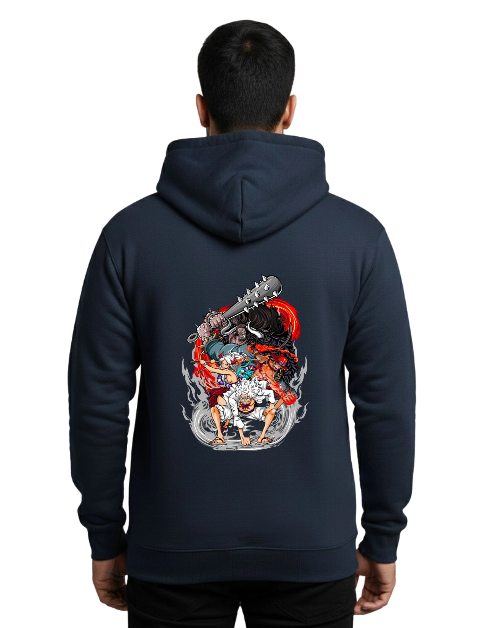 One Piece Yonko Cotton Hoodie Without Zipper 300 GSM Navy Blue