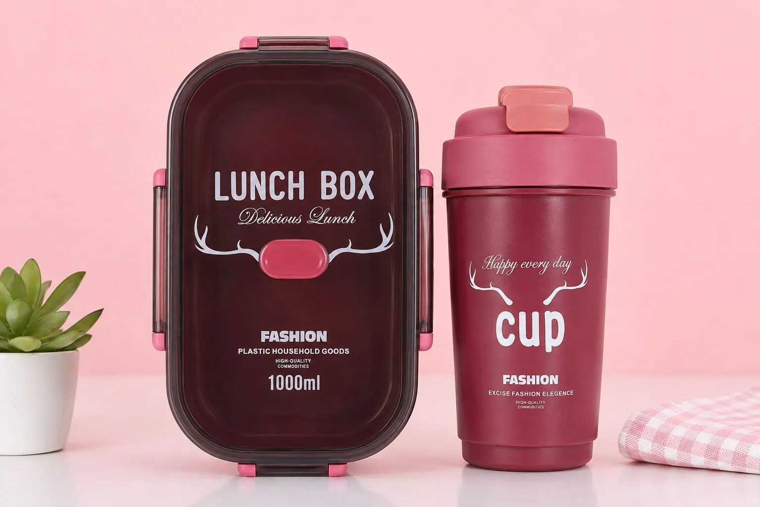 Onion Pink Fresh Premium Meal Lunch Box And Sipper Bottle Combo Set 