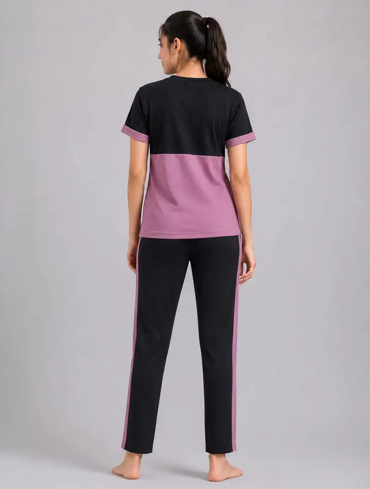 Onion Pink and Black Patta Sport Onion Night Suit